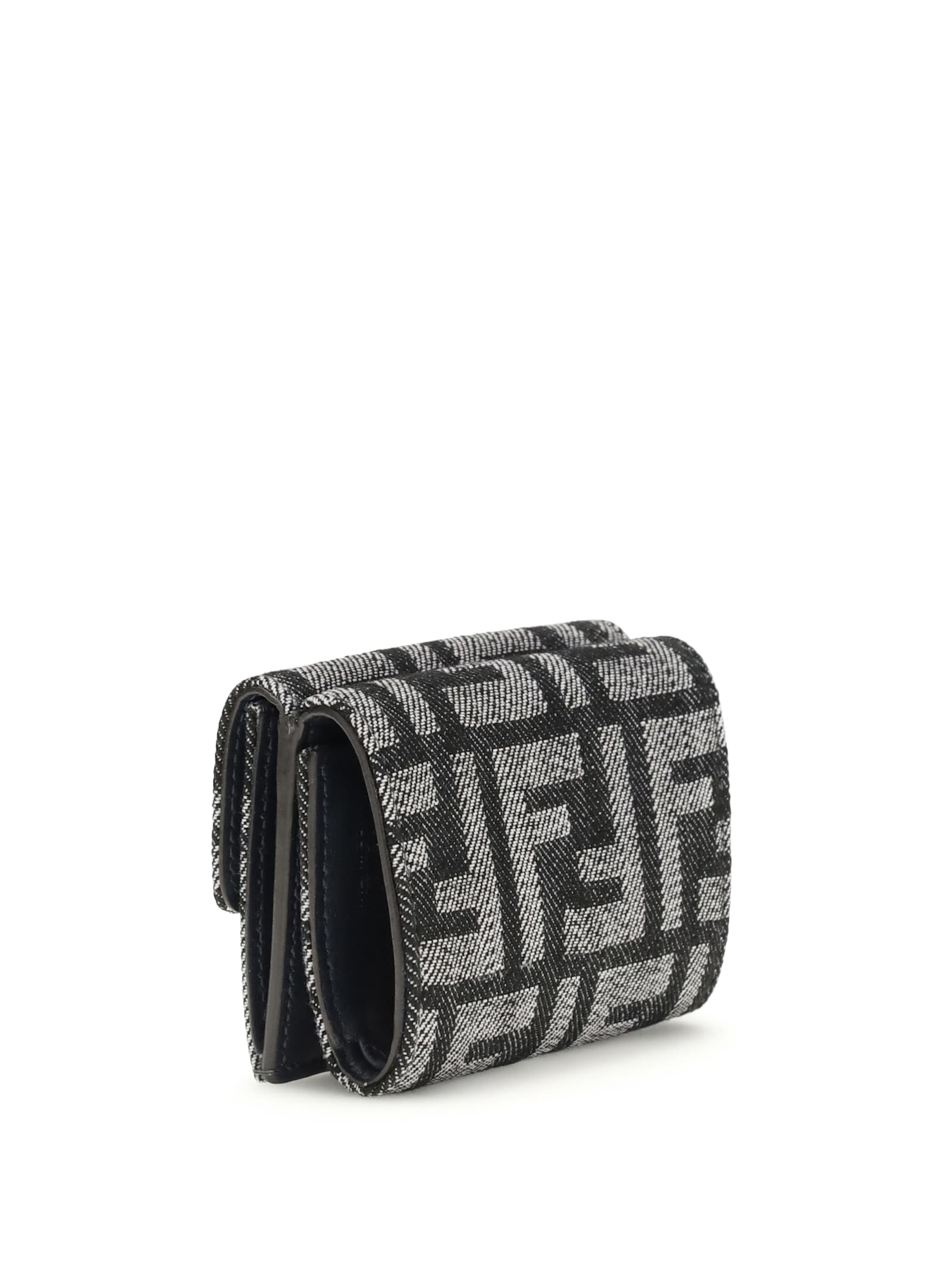 Fendi Micro Baguette Wallet In Embroidered Denim