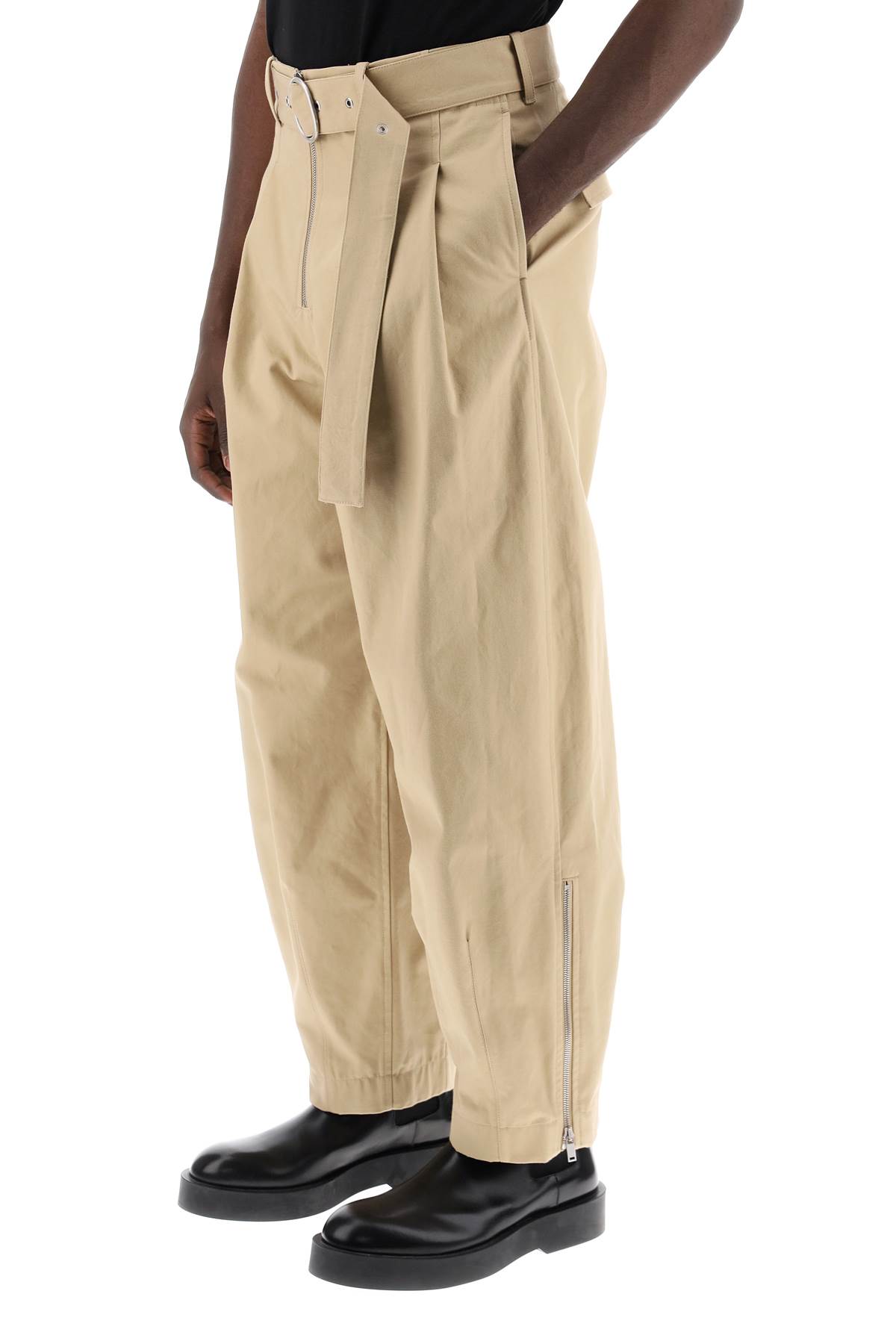 Shop Jil Sander Cotton Pants With Removable Belt In Dove Grey (beige)