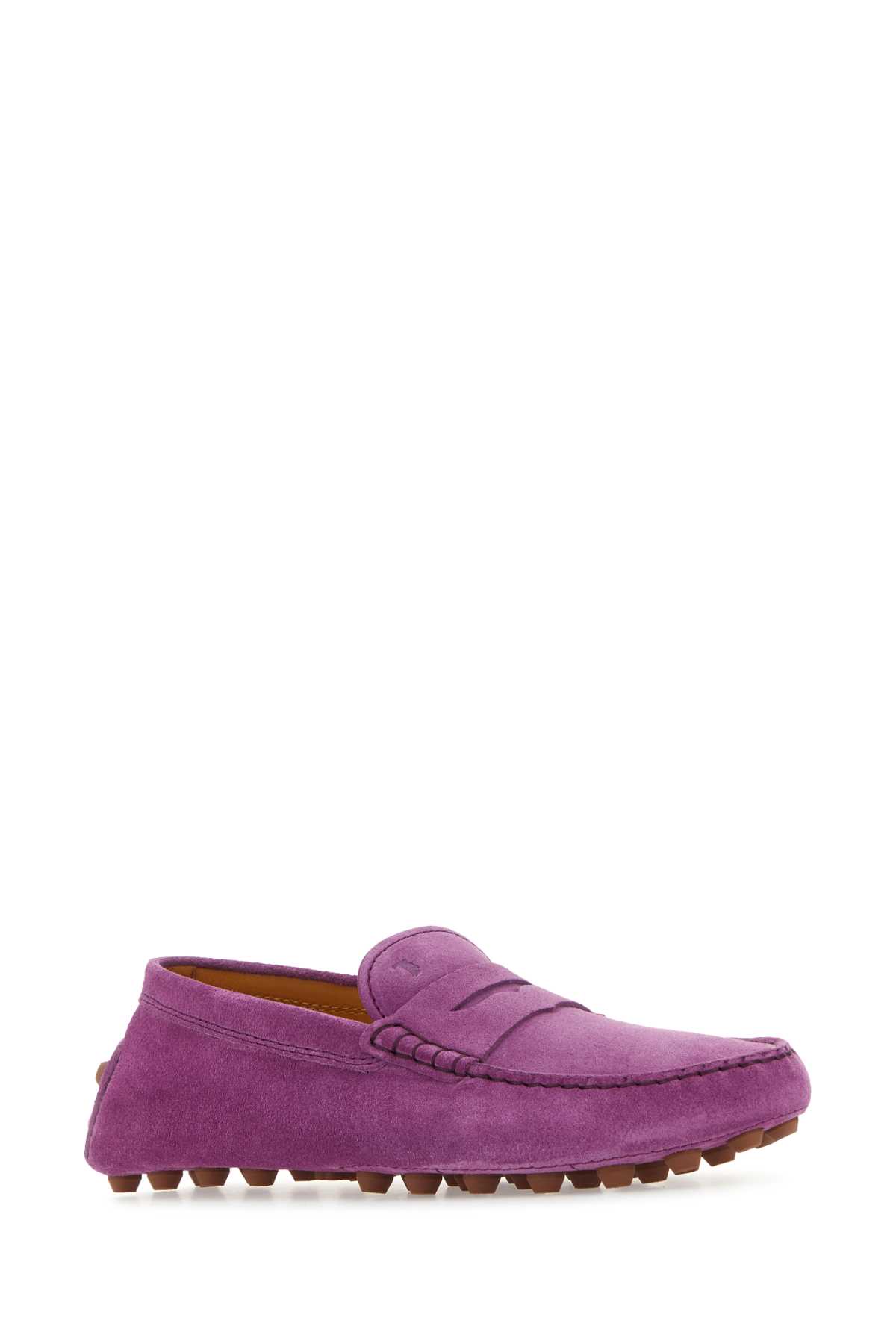 Shop Tod's Purple Suede Gommino Loafers In L227