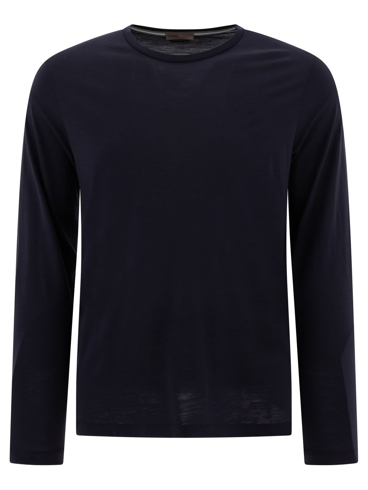 Shop Herno Long-sleeved Crewneck Knitted T-shirt In Blu