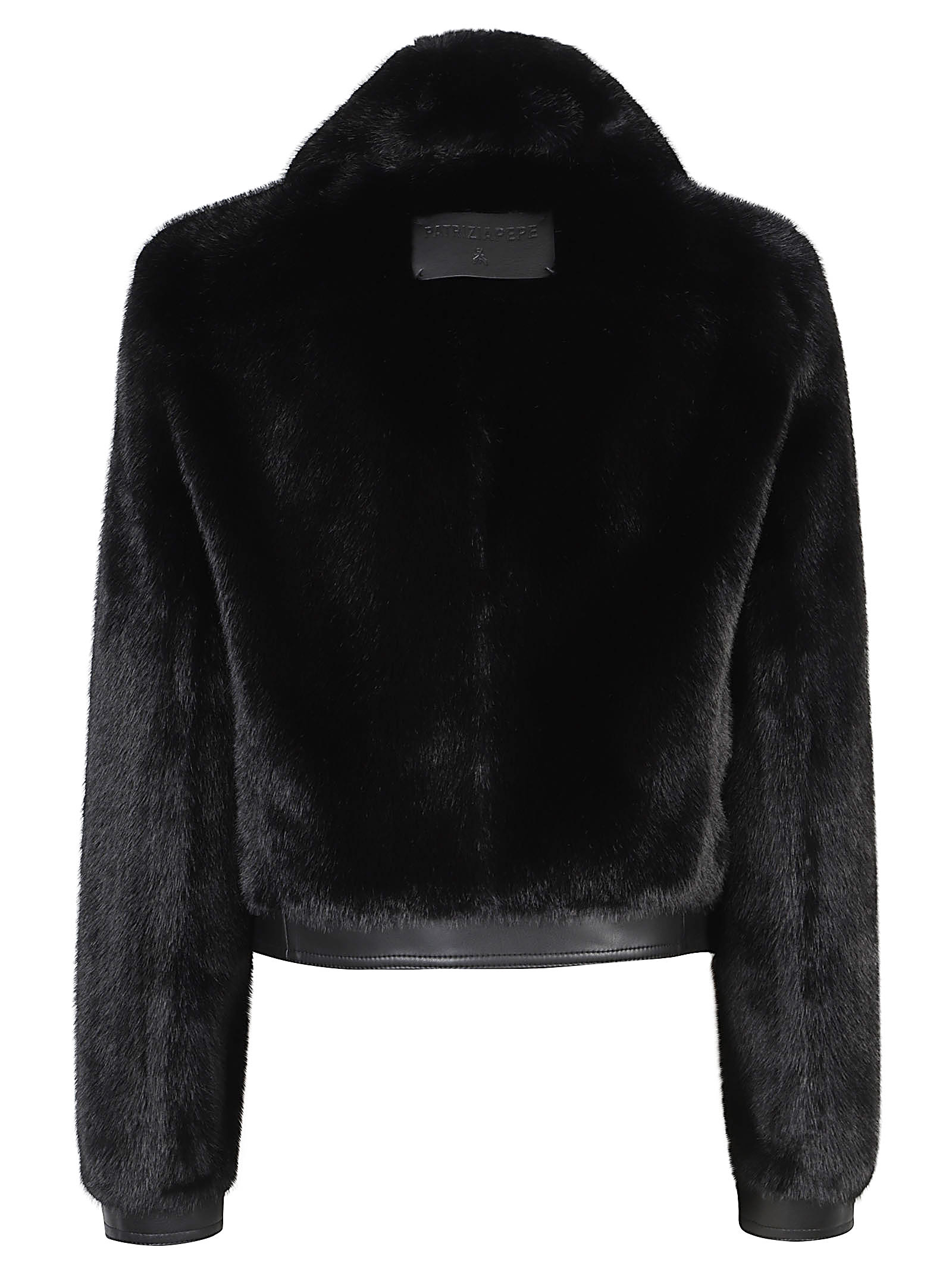Patrizia Pepe Faux Fur Cropped Jacket In Black