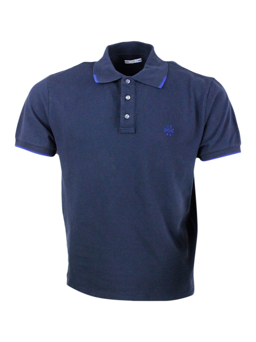 Jacob Cohen Three-button Short-sleeved Polo Shirt In Cotton Piquet With Logo On The Chest And Contrasting Color  In Blu