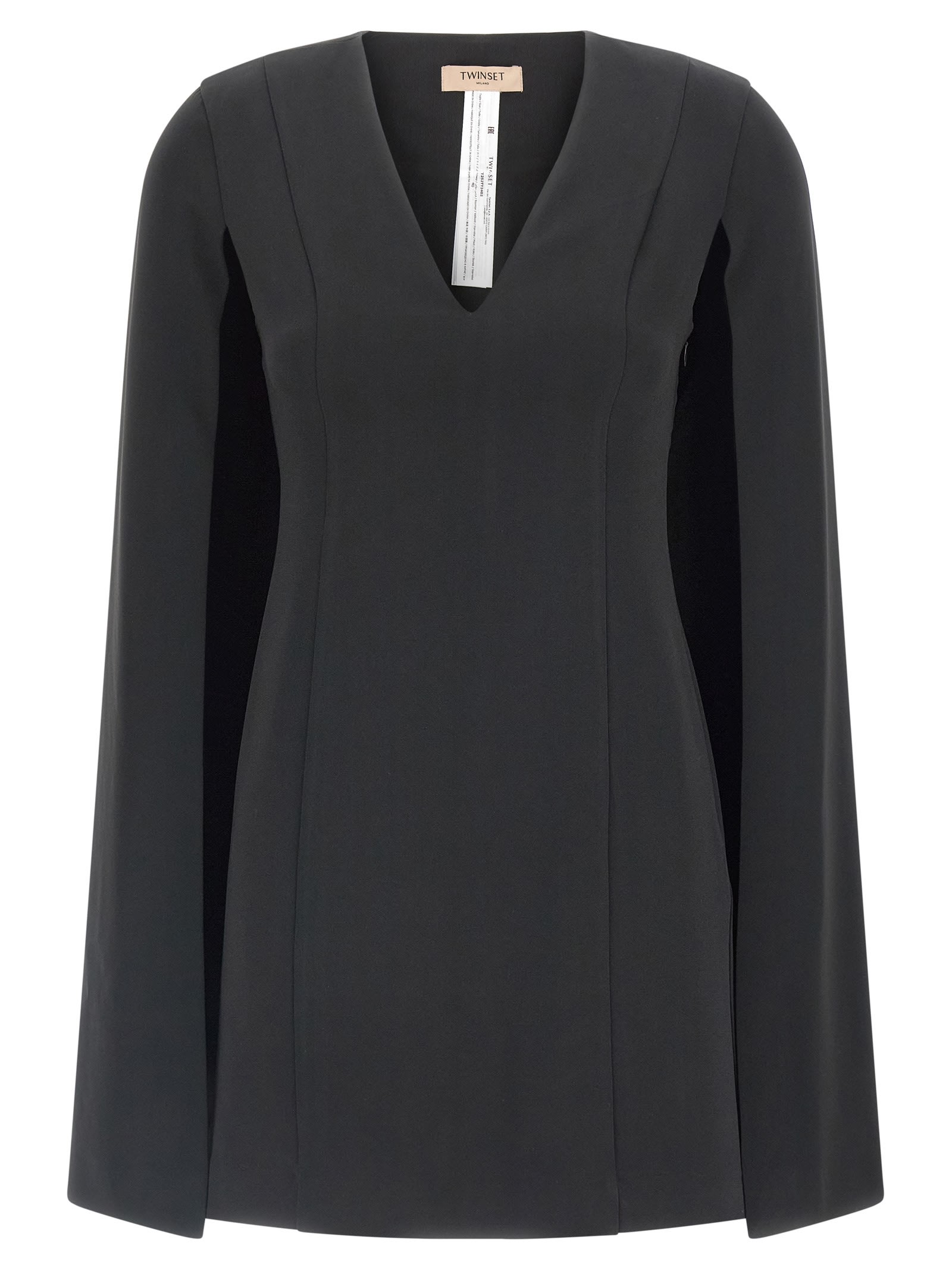 Twinset V-neck Cape Dress In Black