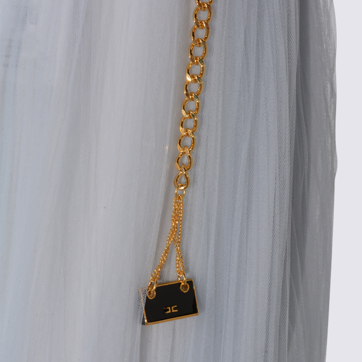 Elisabetta Franchi Midi Skirt With Gold Chain And Pleats In Silver