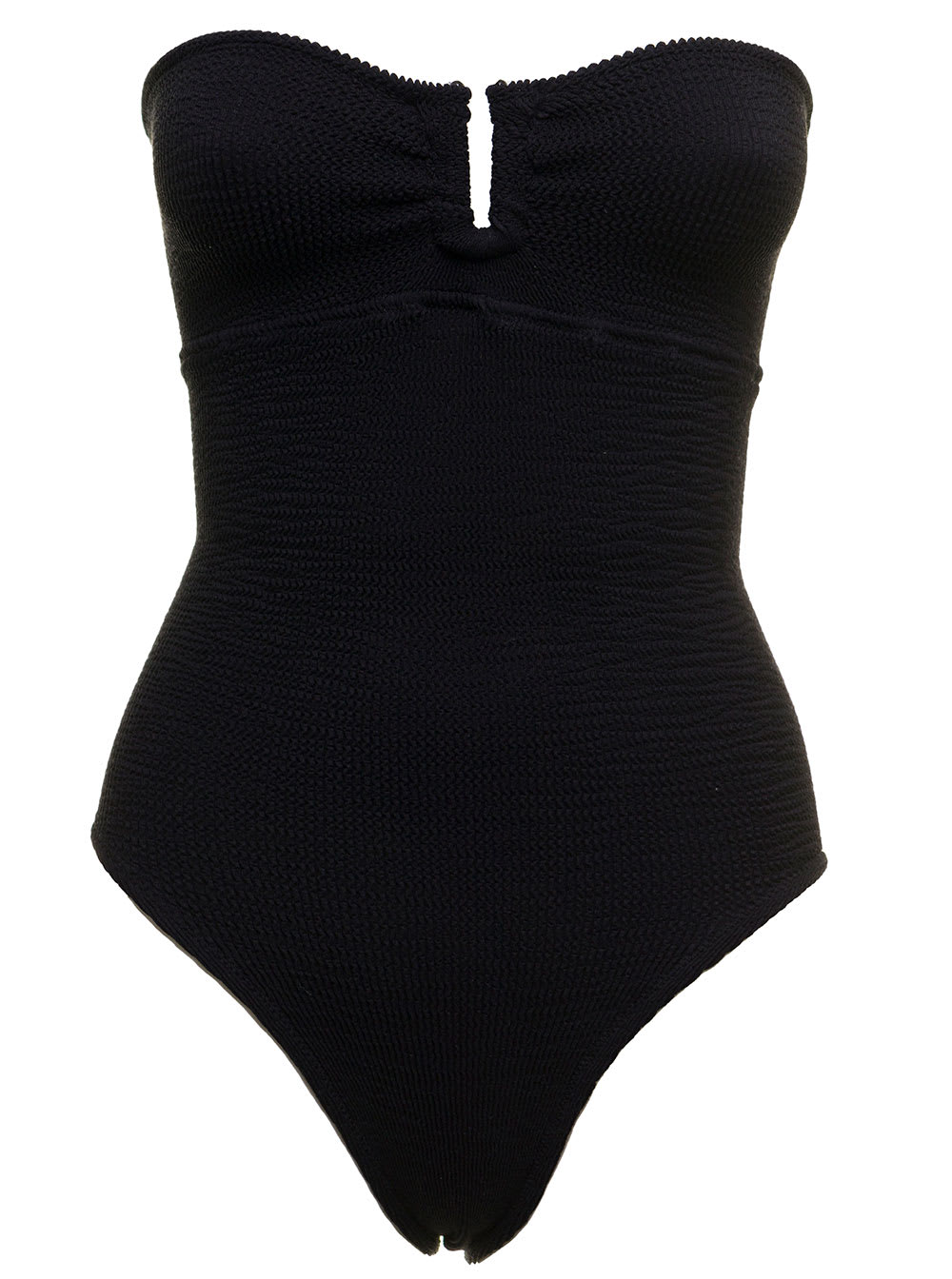Reina Olga Womans Sleeveless Black Crinkled One-piece Swimsuit