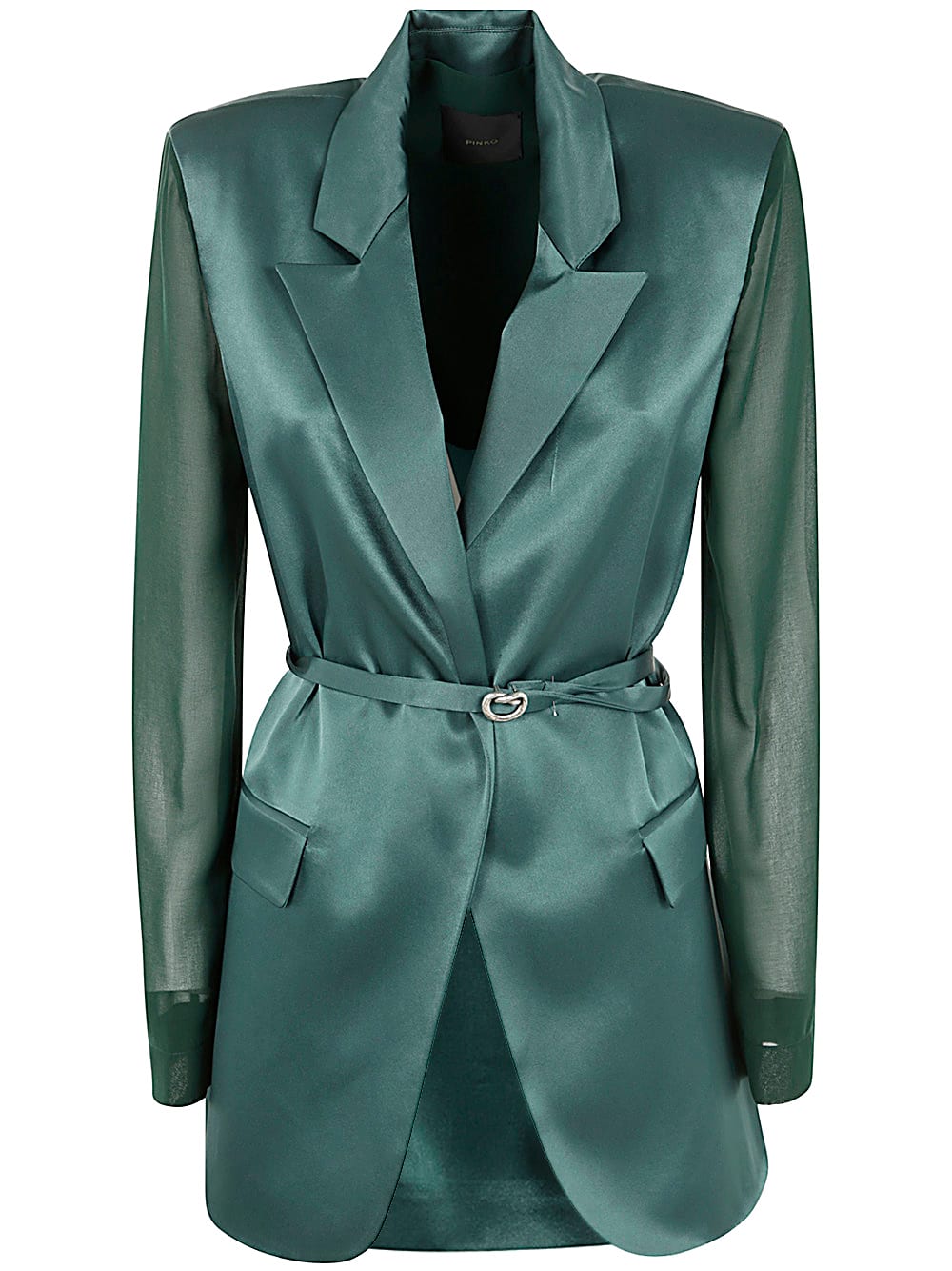 Shop Pinko Gagny Satin Georgette Jacket In A Bottle Green