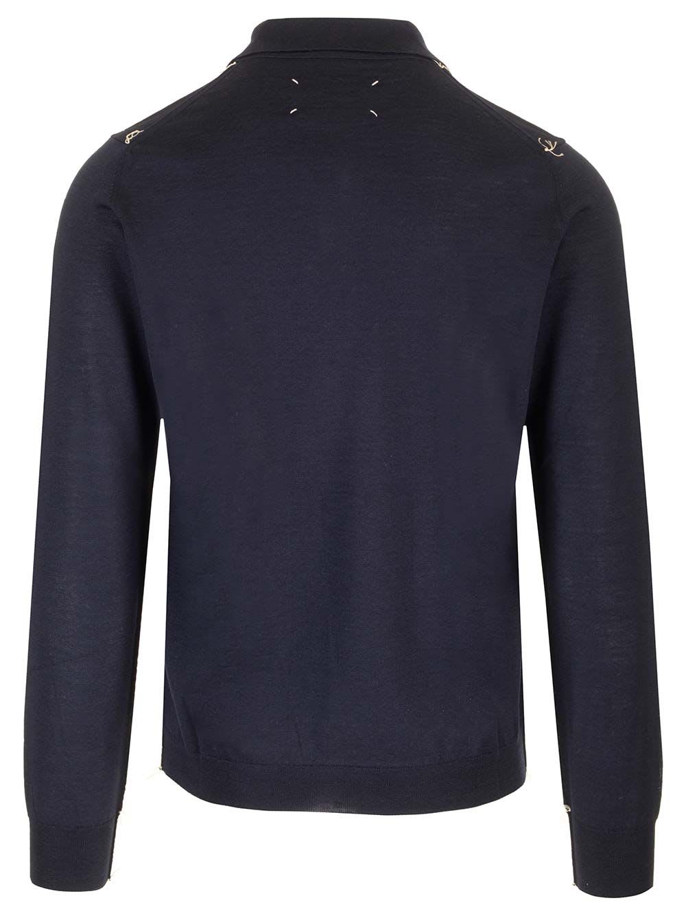 Shop Maison Margiela Knitted Polo Shirt In Blue