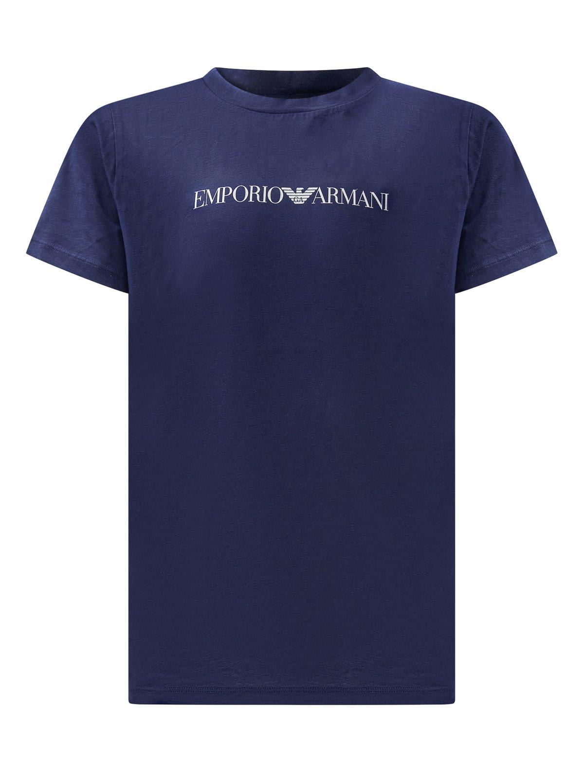 Shop Emporio Armani Logo Printed Crewneck T-shirt In Blu Scuri