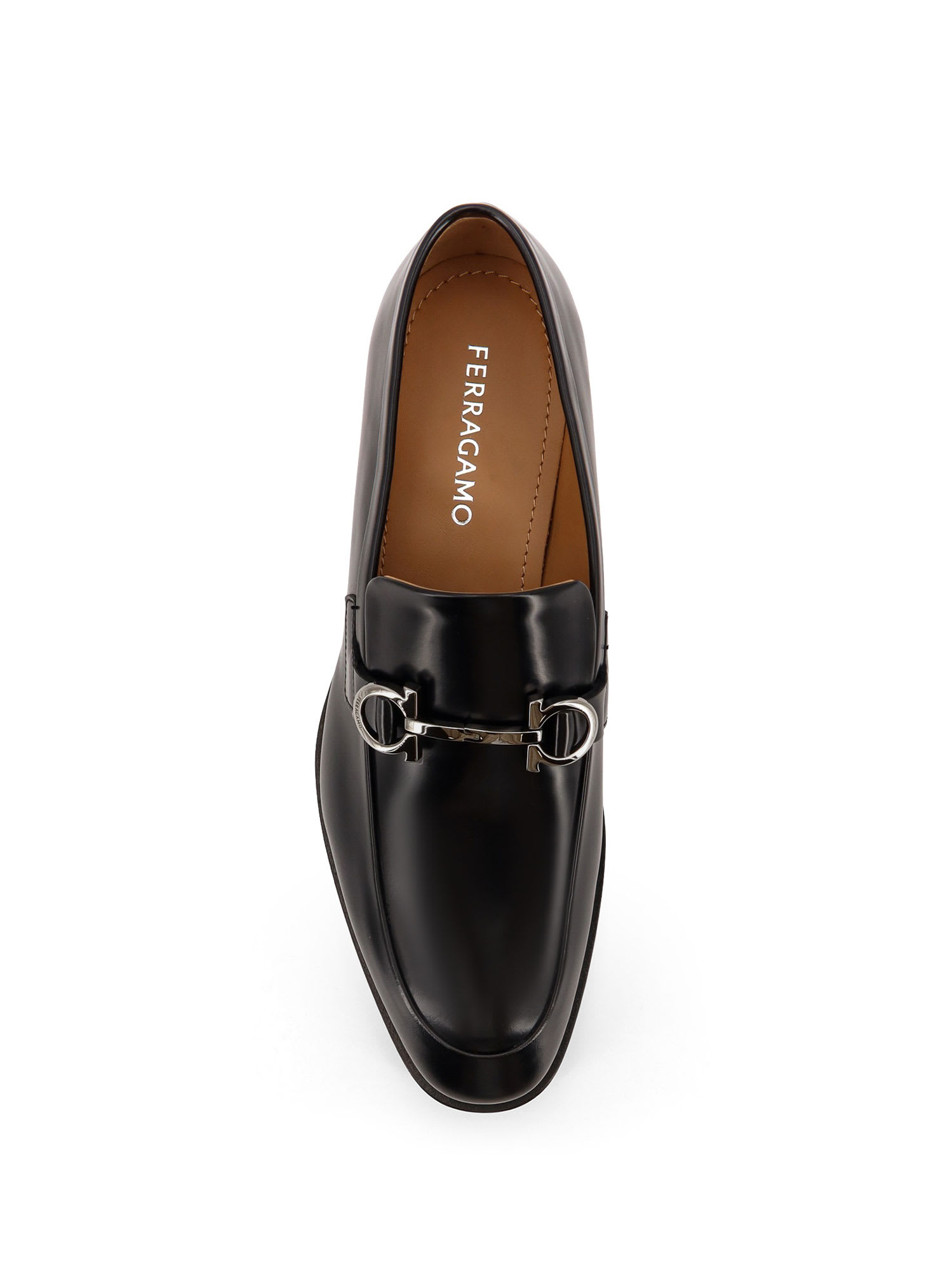 Ferragamo Balty Gancini Plaque Leather Loafers In Black