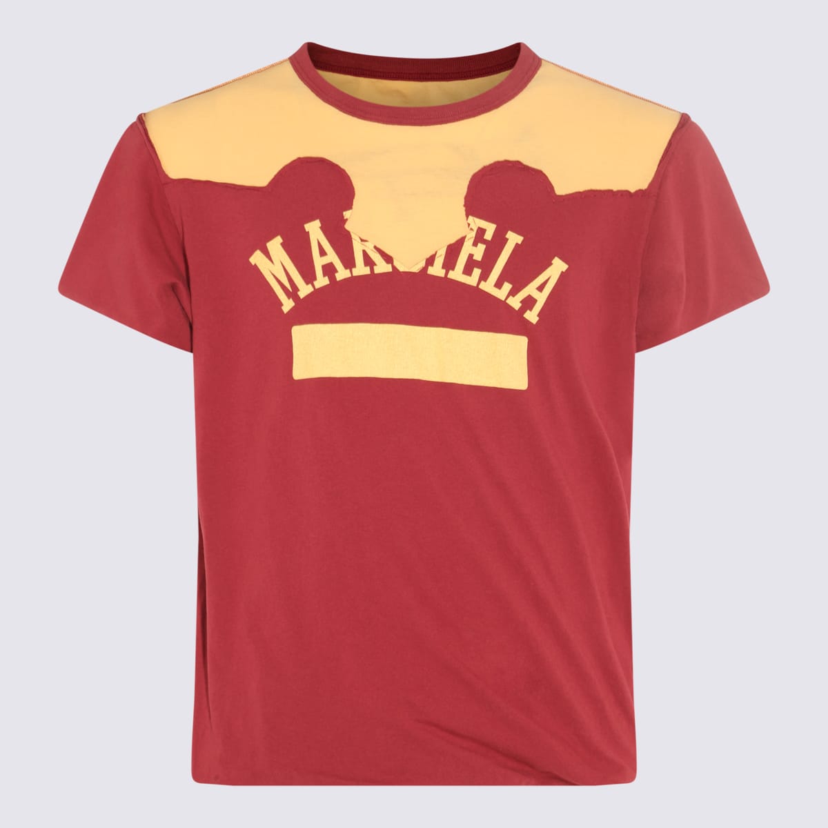 MAISON MARGIELA RED AND YELLOW COTTON DECORTIQUE T-SHIRT