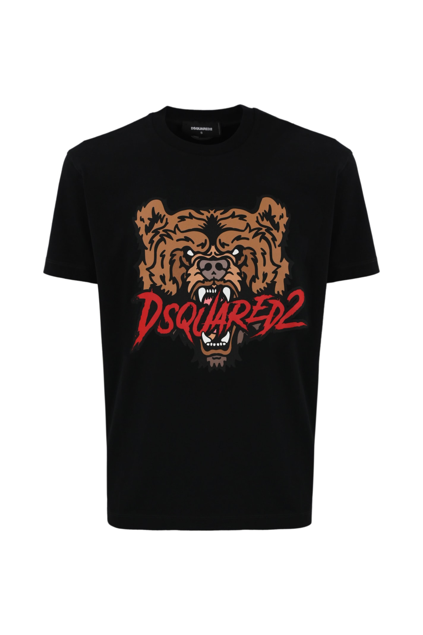 Shop Dsquared2 T-shirt With Bear Logo Print In Cotton In Black