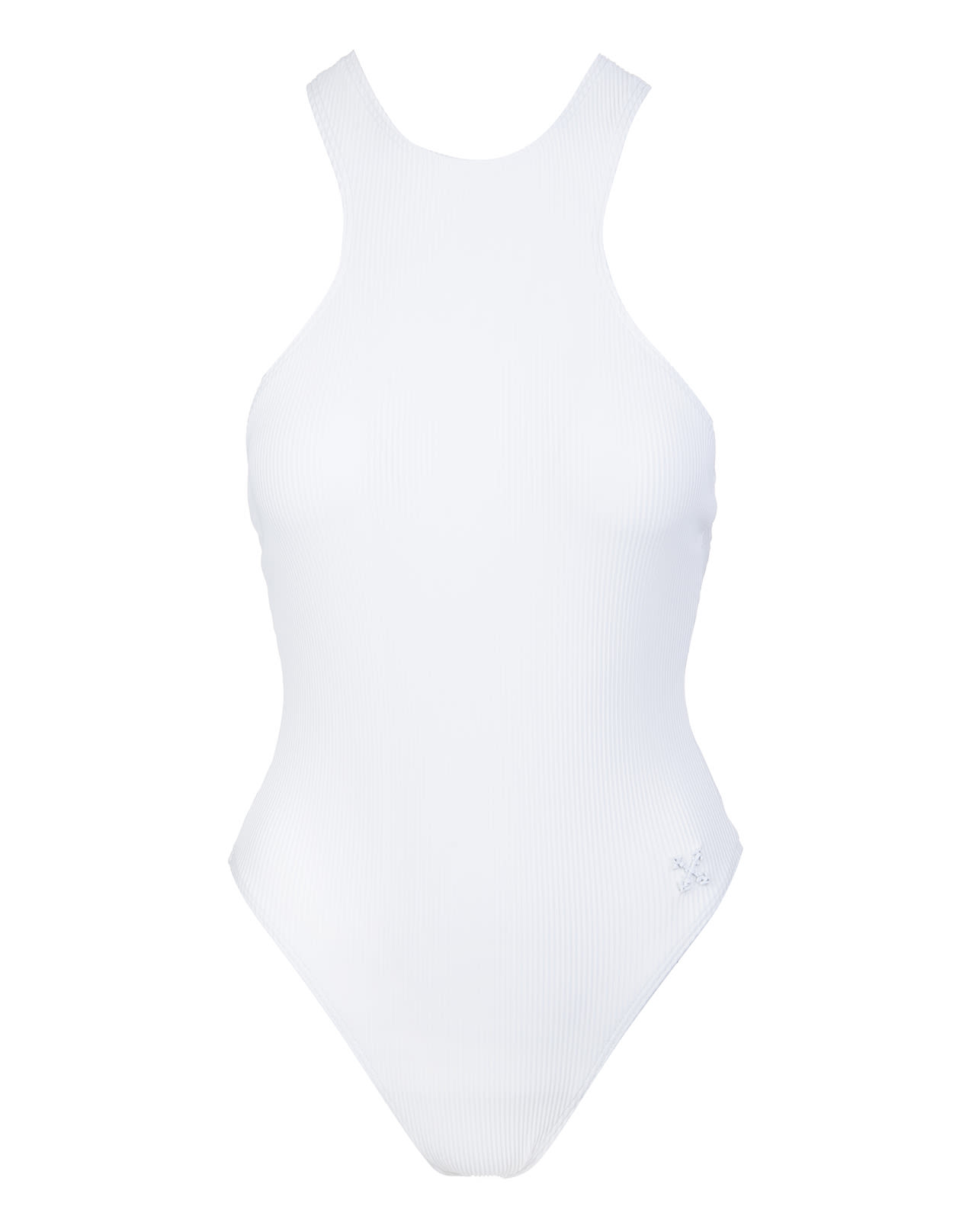 Off-White White Ribbed One-piece Swimsuit With Logoed Band