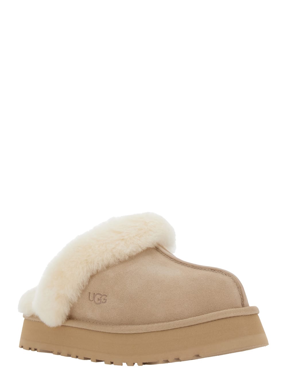 Ugg Sheepskin And Suede Slide With Plush Collar In Neutral