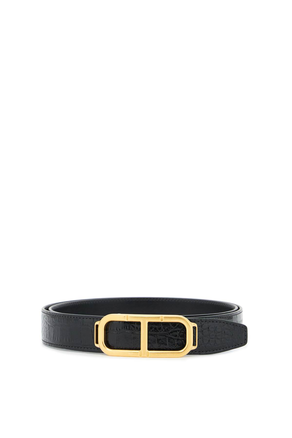 Tom Ford Shiny Printed Goat Stadium T Belt 30 Mm In Black (black)