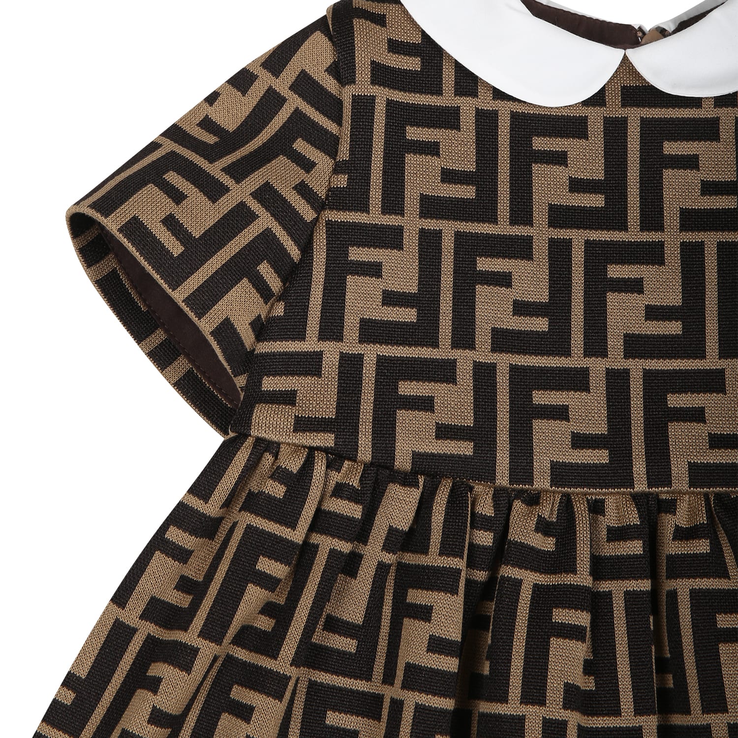 Shop Fendi Brown Dress For Baby Girl With Double Ff
