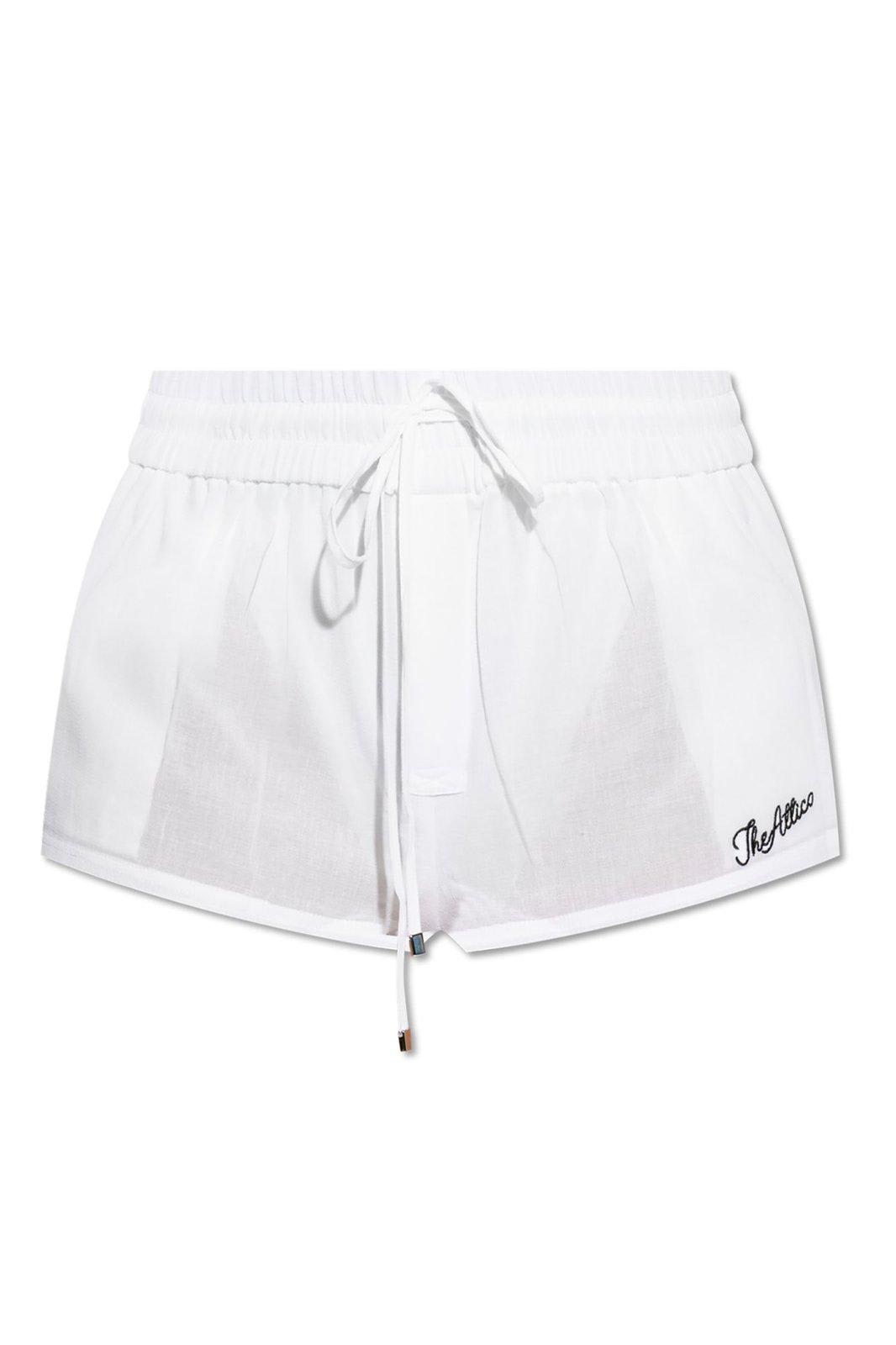 Shop Attico Logo Embroidered Drawstring Shorts In White