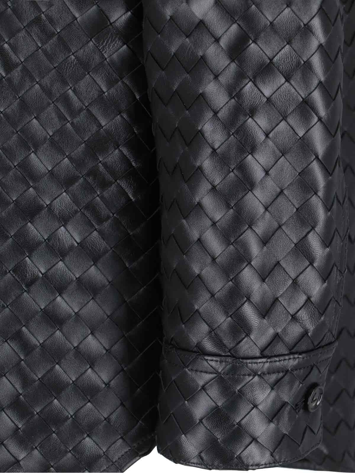 Bottega Veneta Black Shirt With All-over Woven Pattern In Leather Woman In Black