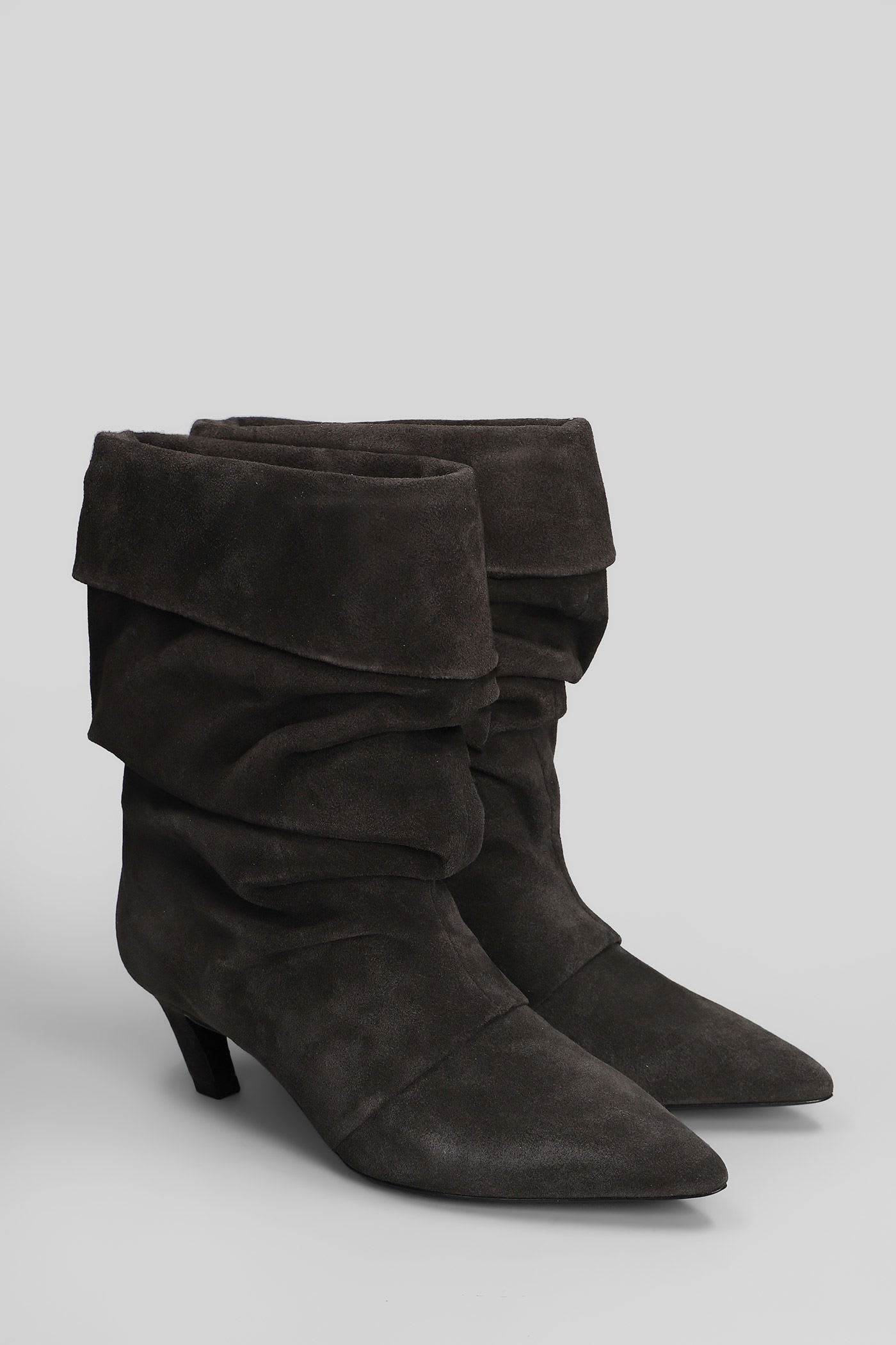 Ash Virgee High Heels Ankle Boots In Grey Suede In Gray