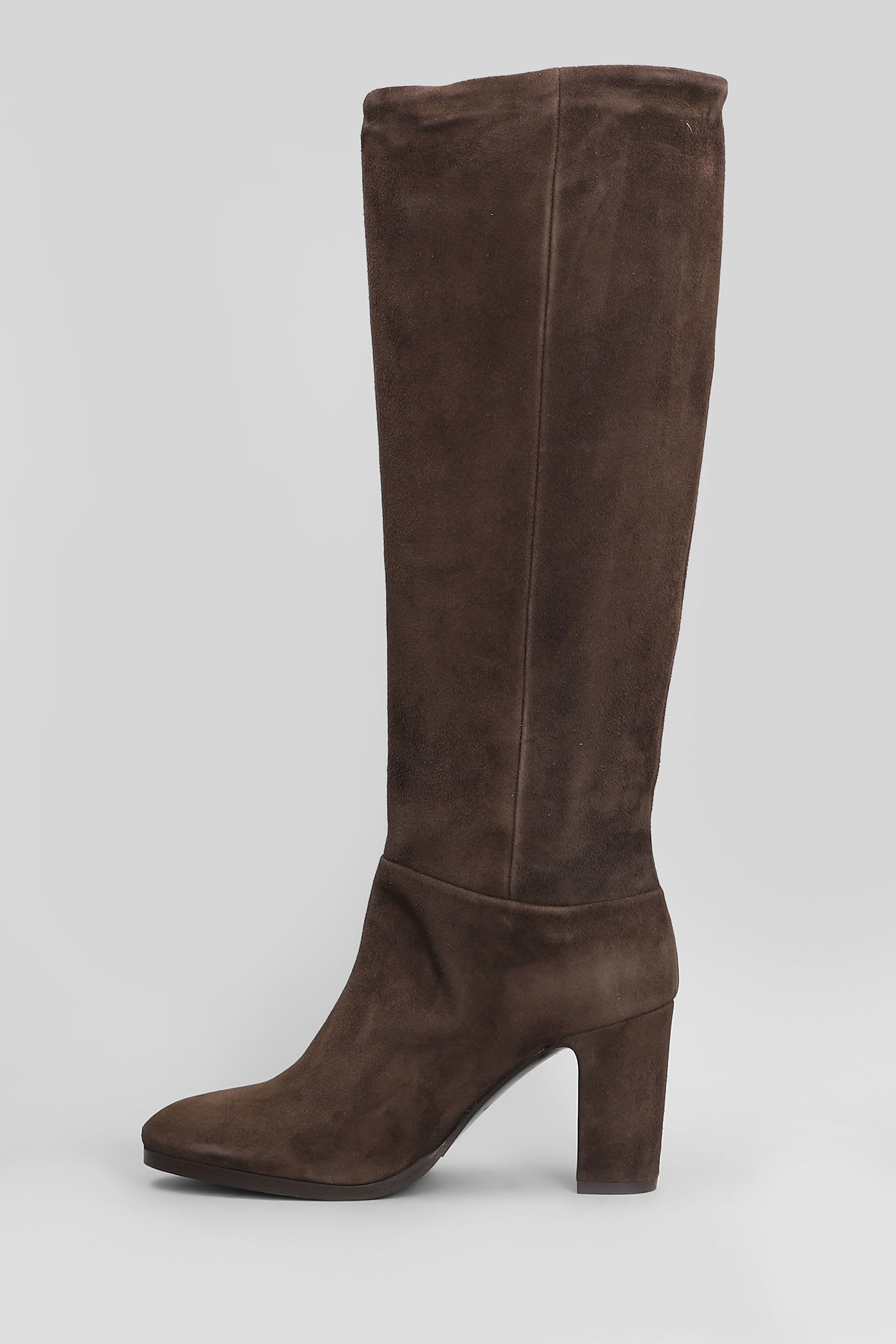 Julie Dee High Heels Boots In Dark Brown Suede In Brown
