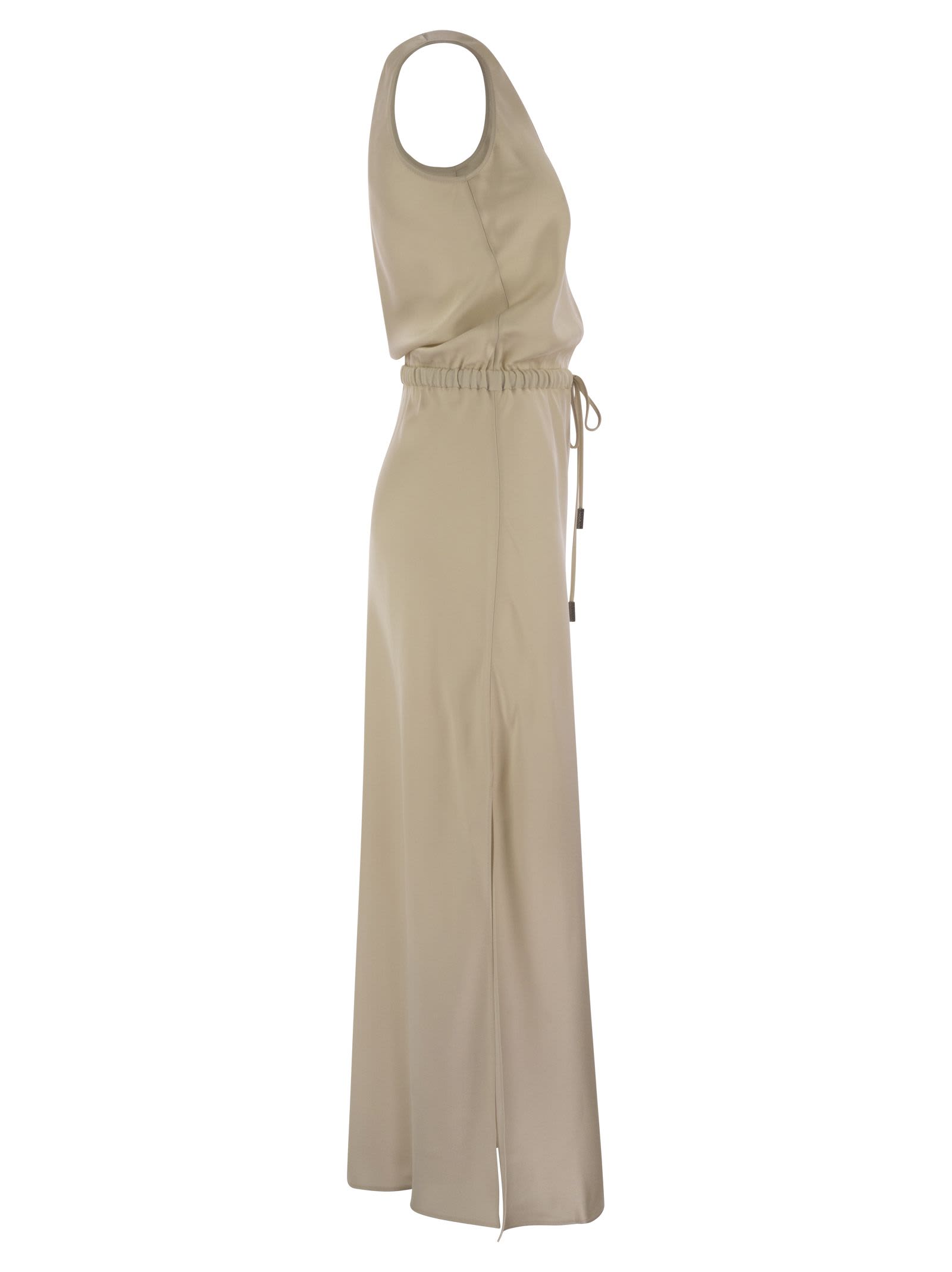 Shop Brunello Cucinelli Fluid Satin Cady Twill Dress In Butter