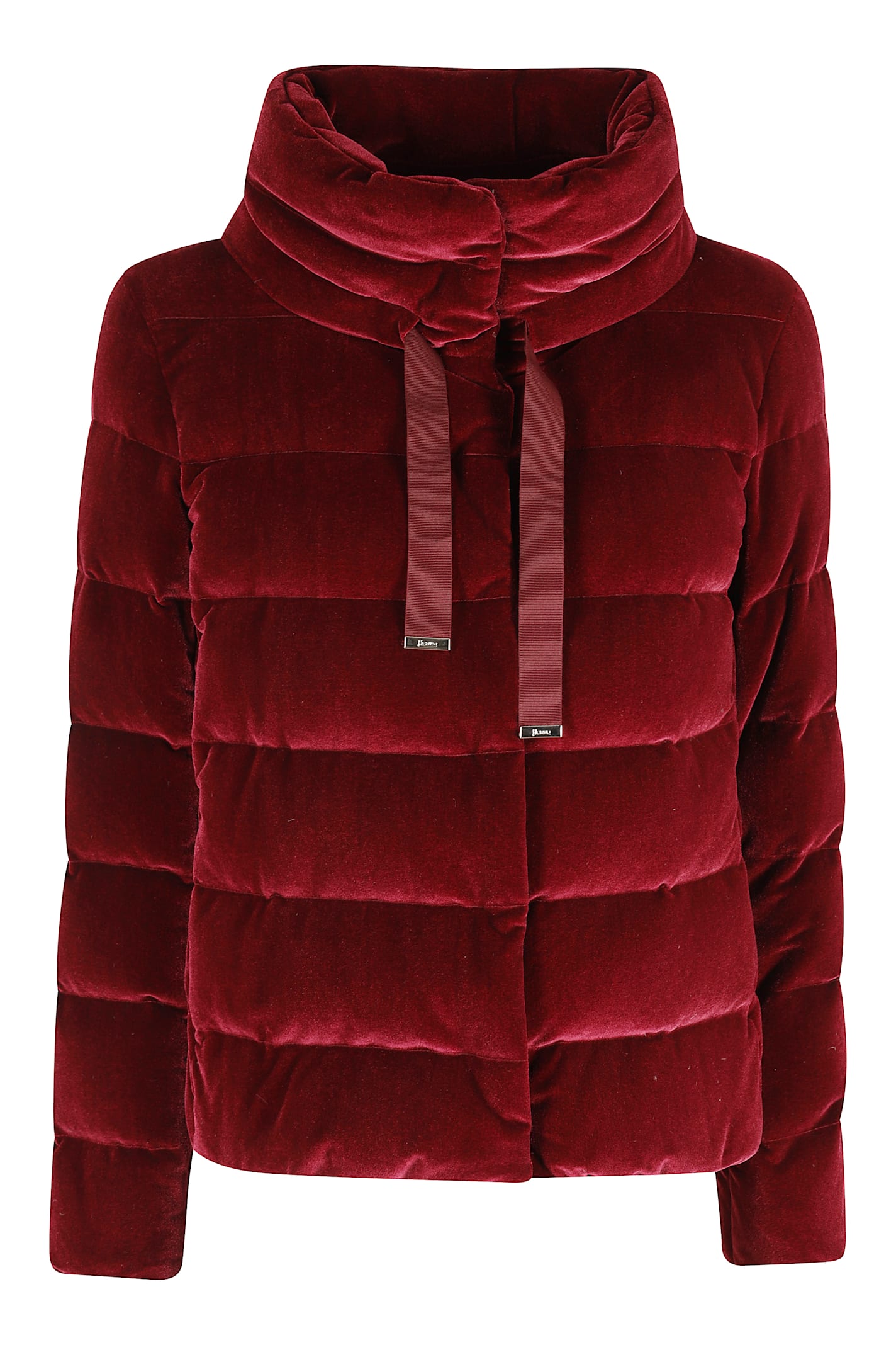 Herno Luxurious Quilted Velvet High Collar Jacket In Burgundy