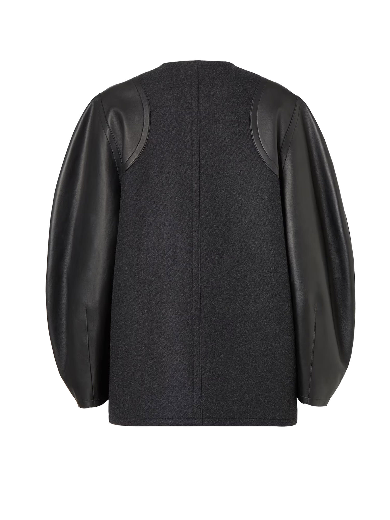 Fendi Virgin Wool Coat With Leather Sleeves In Gray
