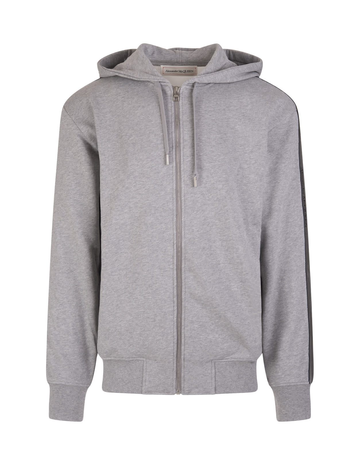 Man Grey Hoodie With Logoed Bands