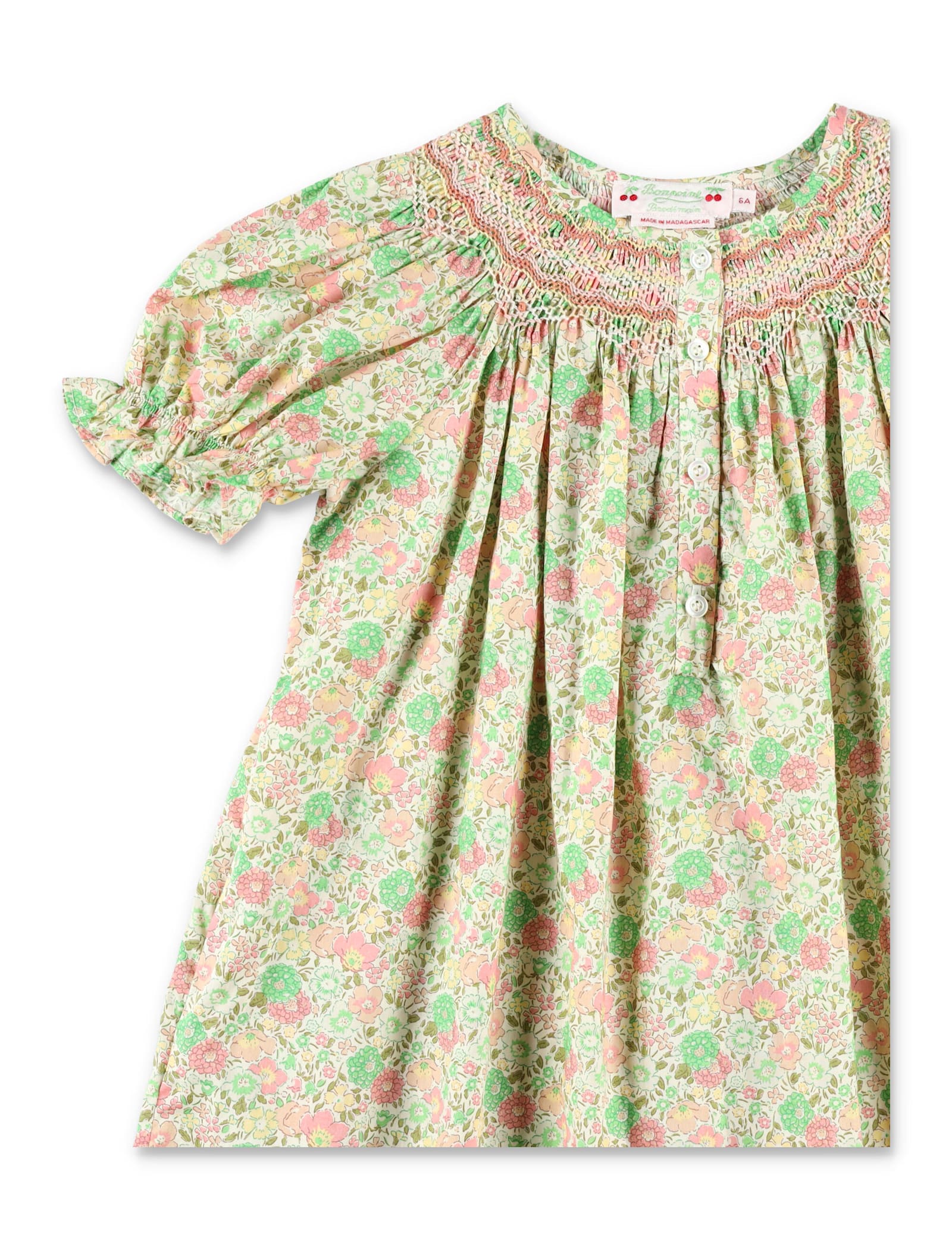Bonpoint Jarah Smocked Liberty Floral Girls Dress In Green