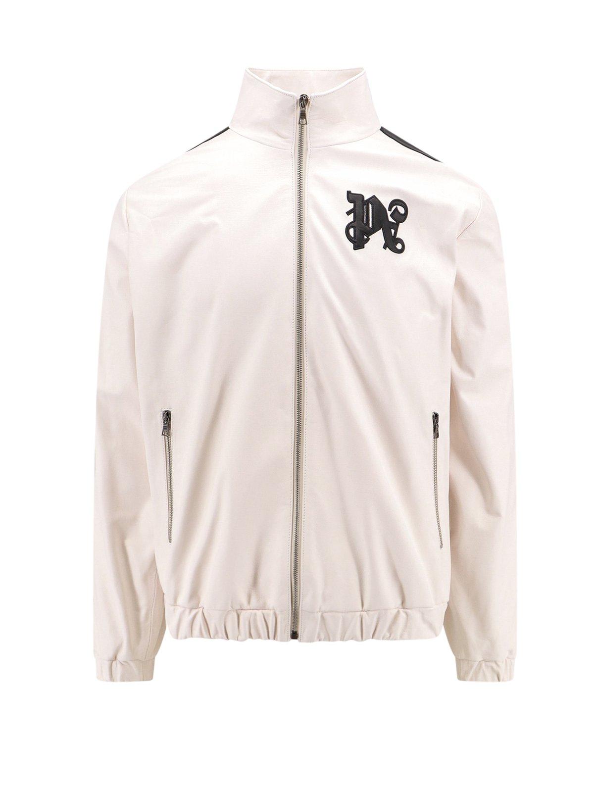 Shop Palm Angels Monogram-patch Zip-up Jacket In Neutrals