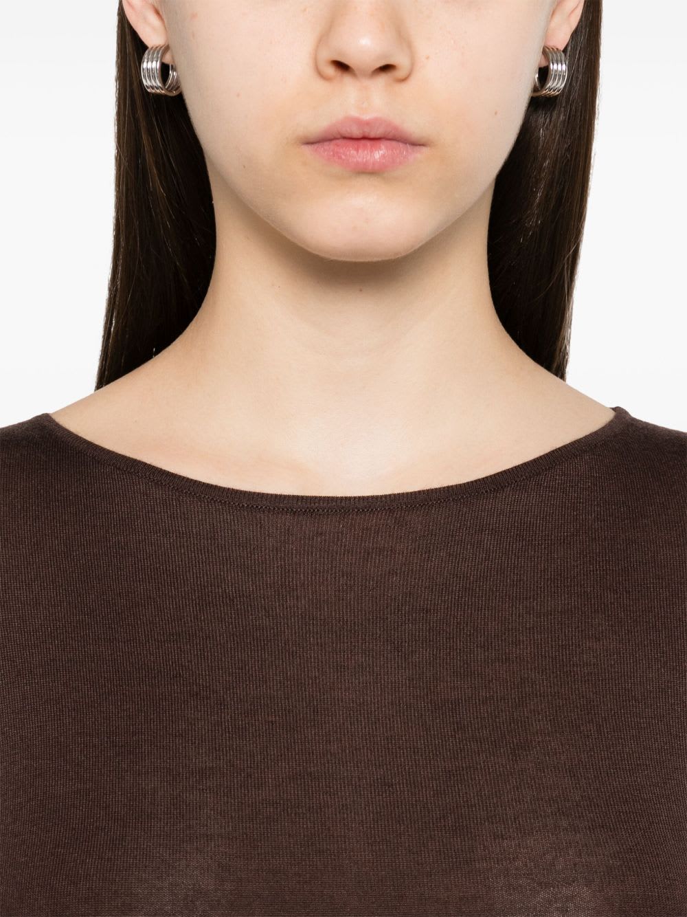 Brunello Cucinelli Cashmere Boat-neck Sweater Ribbed Texture In Brown