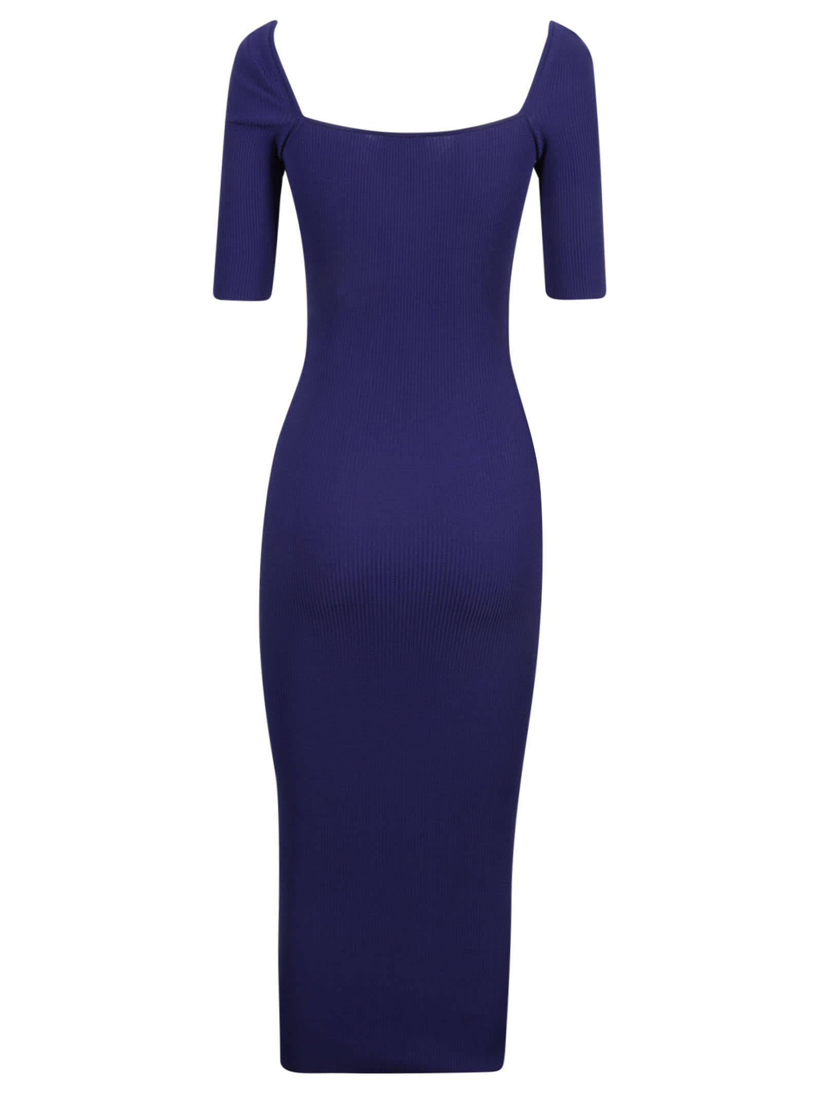 Shop Elisabetta Franchi Logo Plaque Wide Neck Slim Long Dress In Indaco