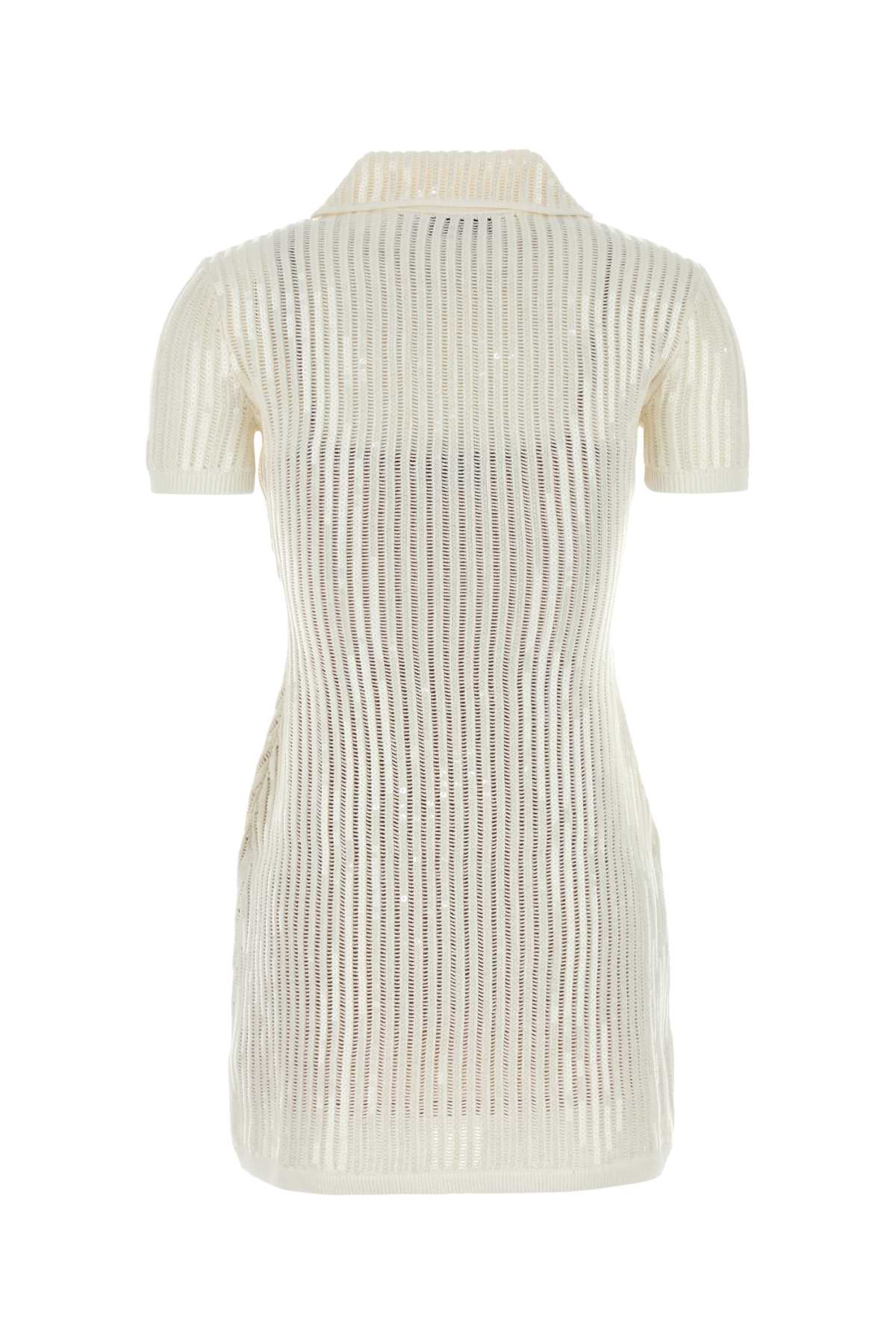 Self-portrait Mini Abito Polo In Crochet Bianco Donna In Neutral