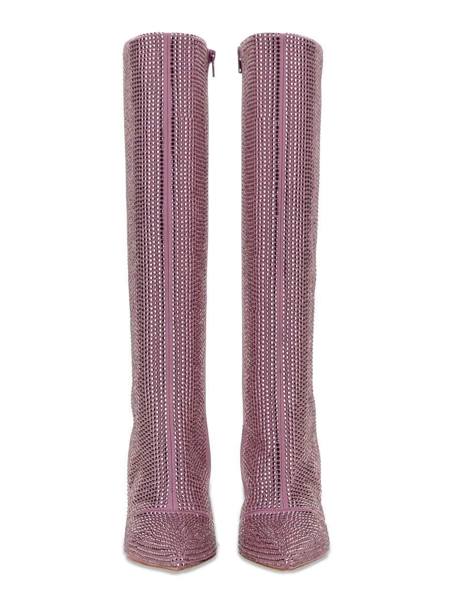 Shop Liu •jo High Boot With Rhinestones In Lilac