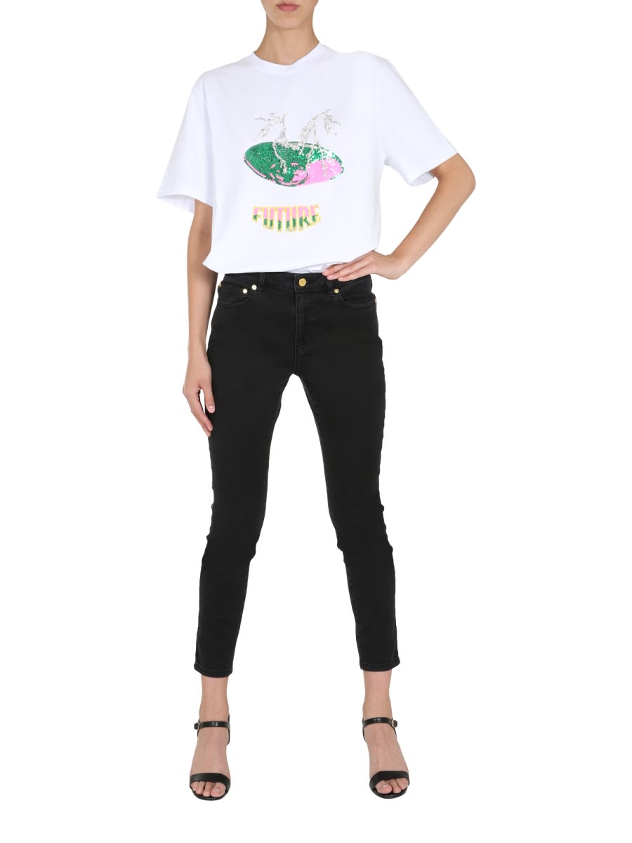 Shop Msgm Round Neck T-shirt In White