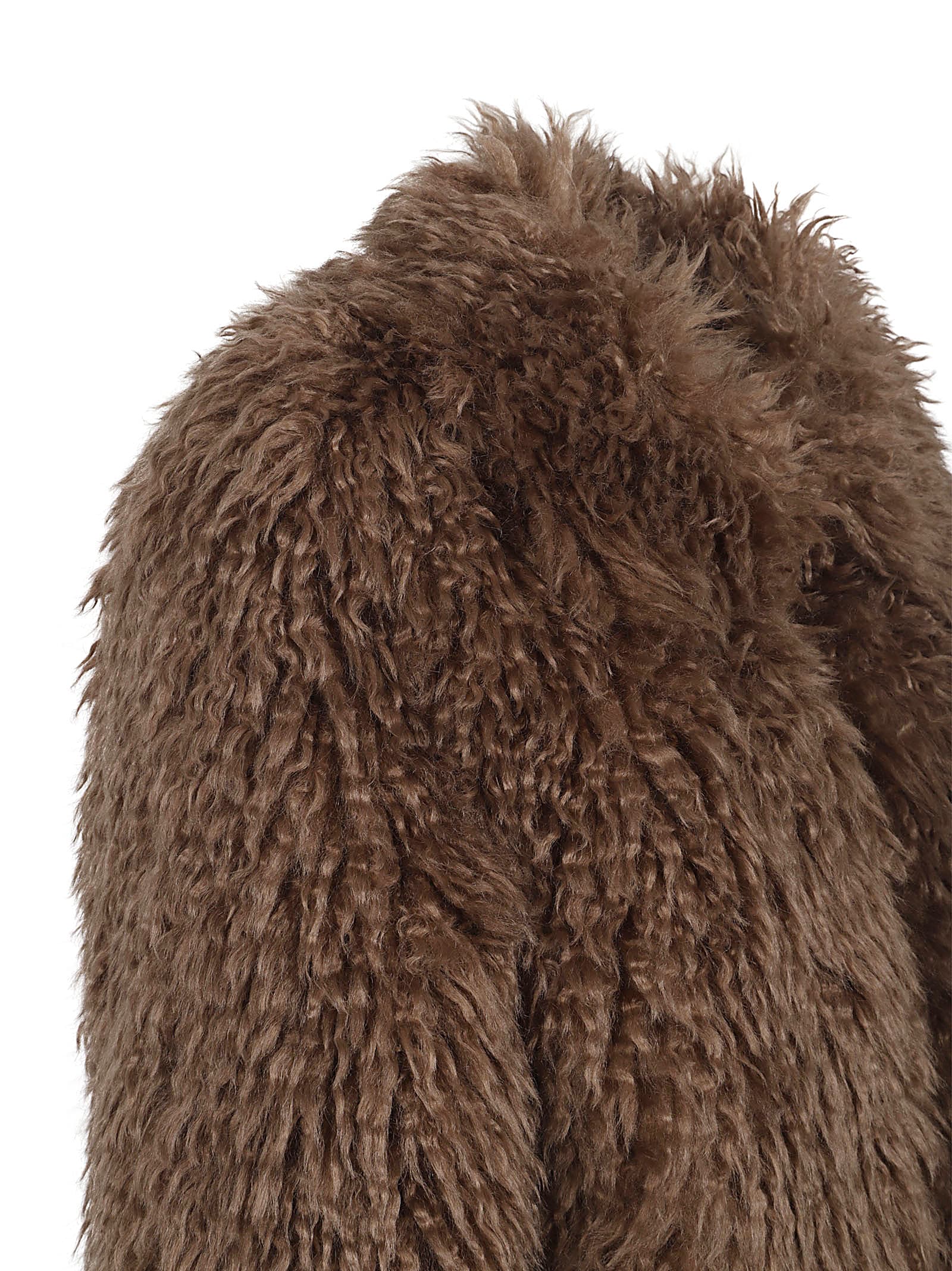 Stand Studio Plush Cropped Jacket With Rounded Collar In Brown