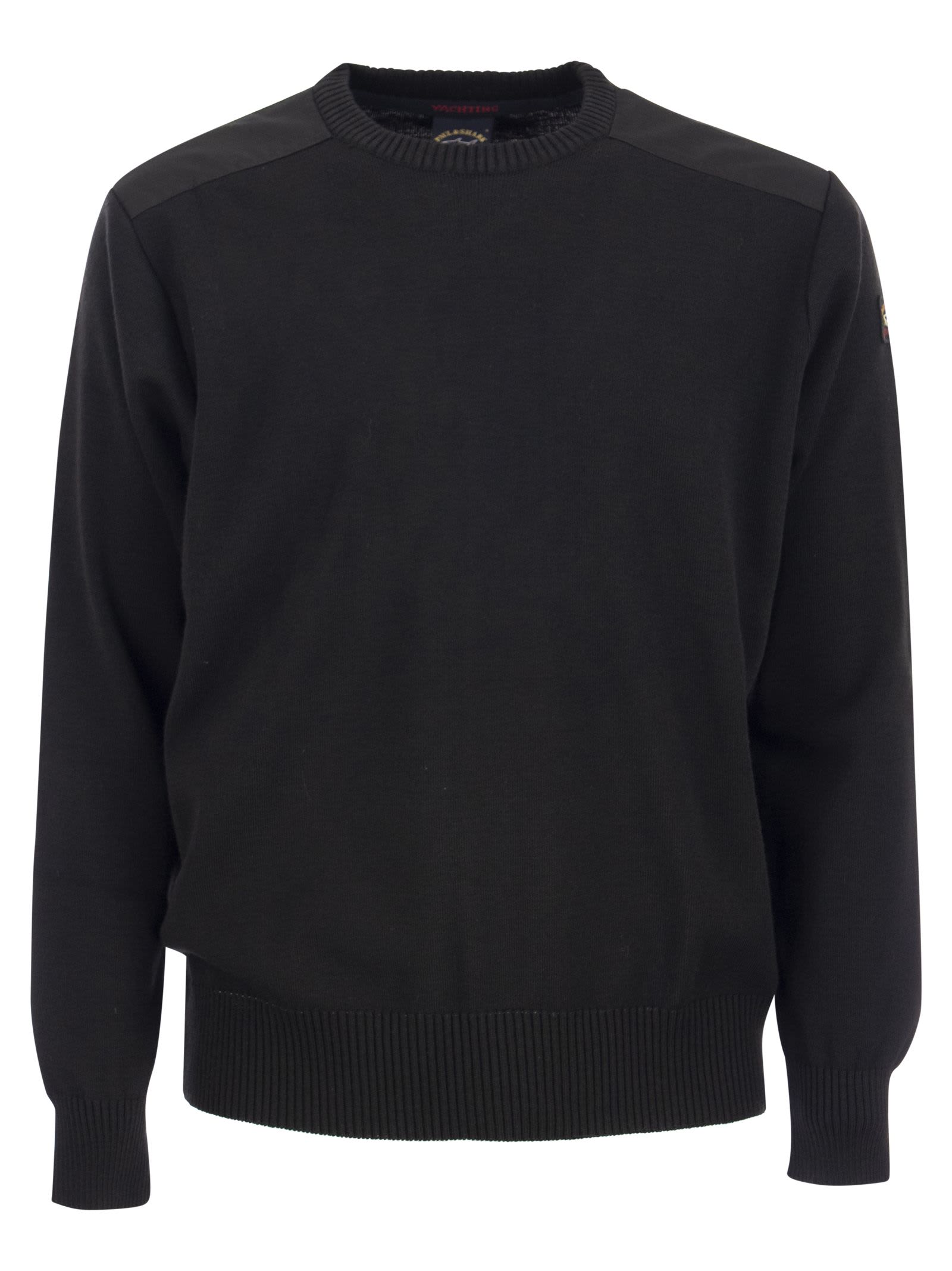 Paul&amp;shark Wool Crew Neck With Iconic Badge In Black