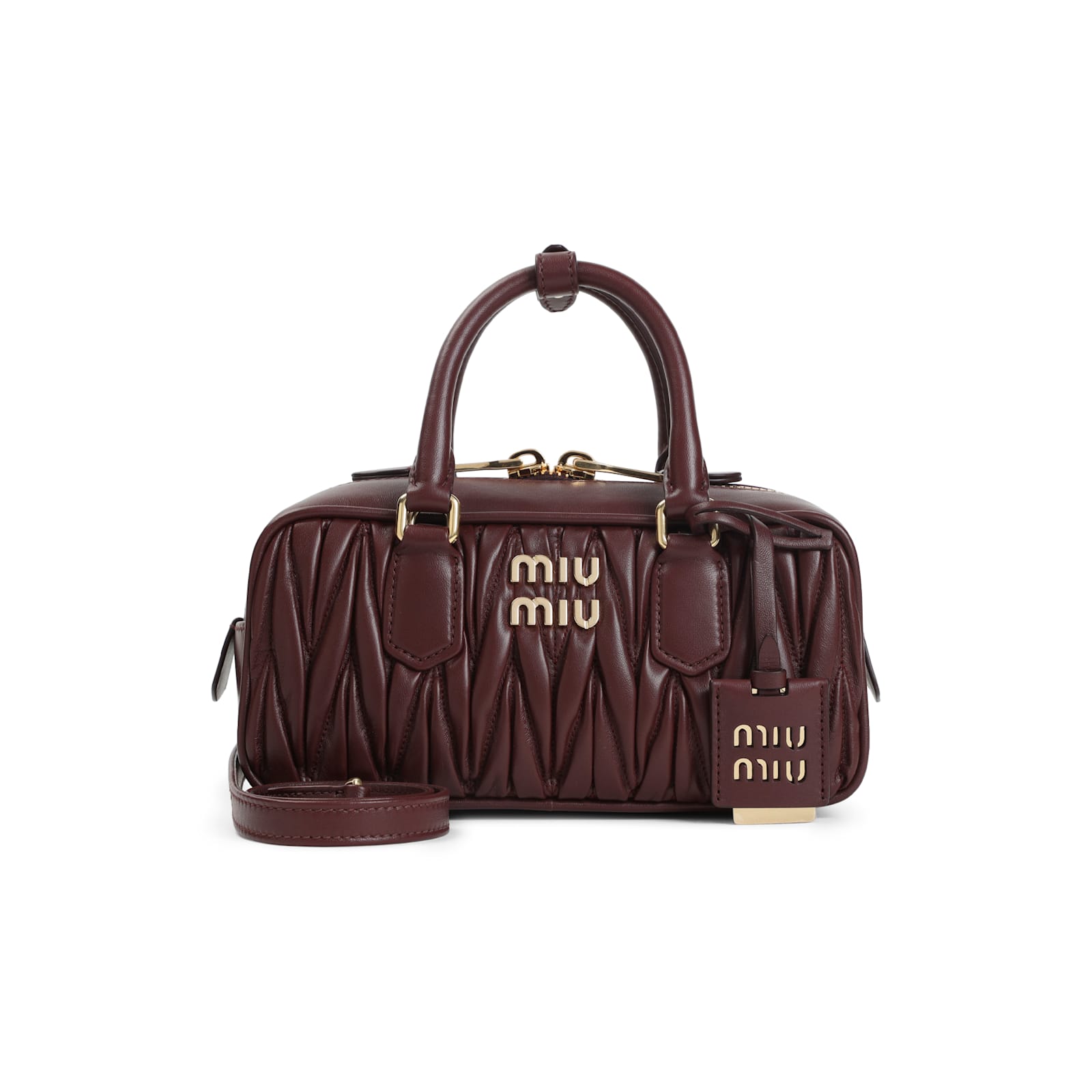 Miu Miu Lamb Leather Quilted Shoulder Bag In Burgundy