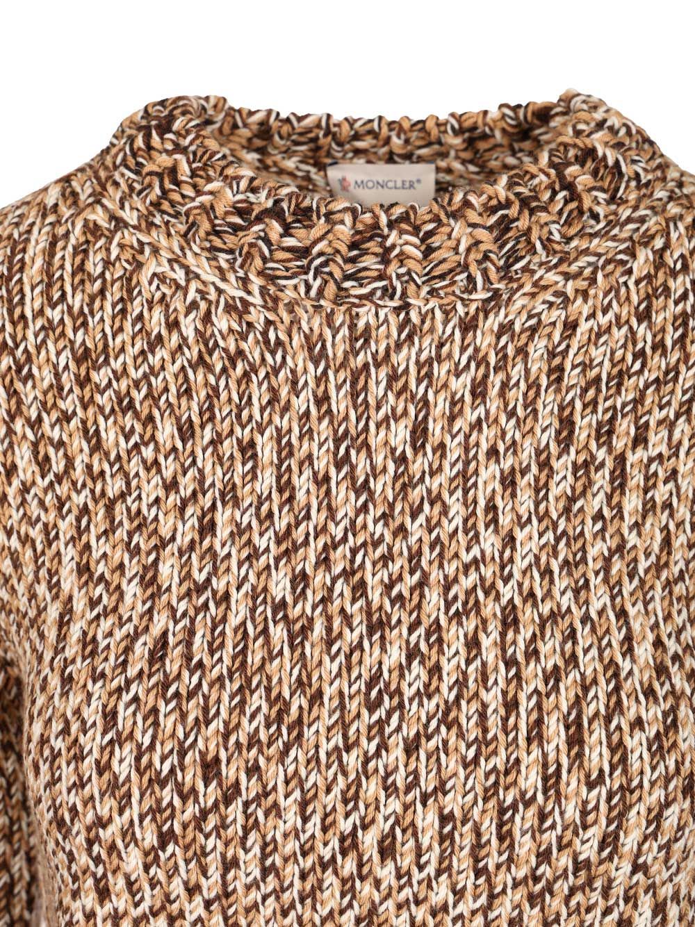 Moncler Marled Wool Crewneck Sweater In Brown