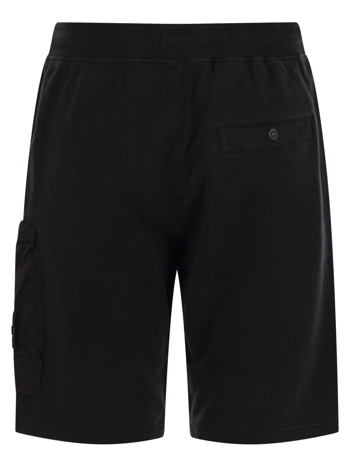 Stone Island Blue Shorts With Elastic Drawstring Waist And Logo Patch On The Front In Cotton Man In Nero