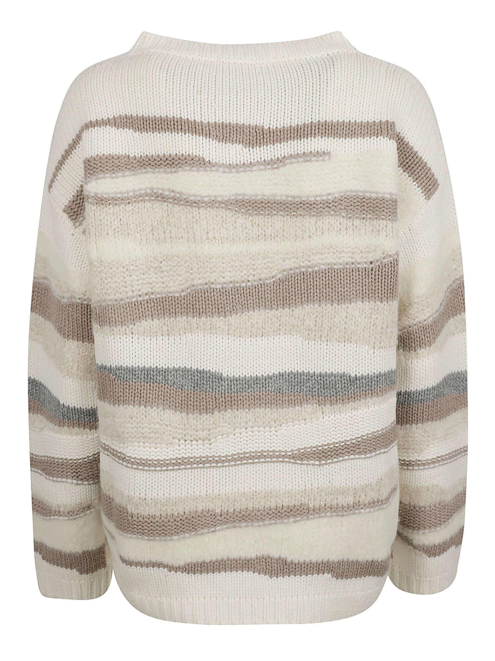 Fabiana Filippi Stripe Patterned Rib Knit Sweater In Raffia/tortora/roccia