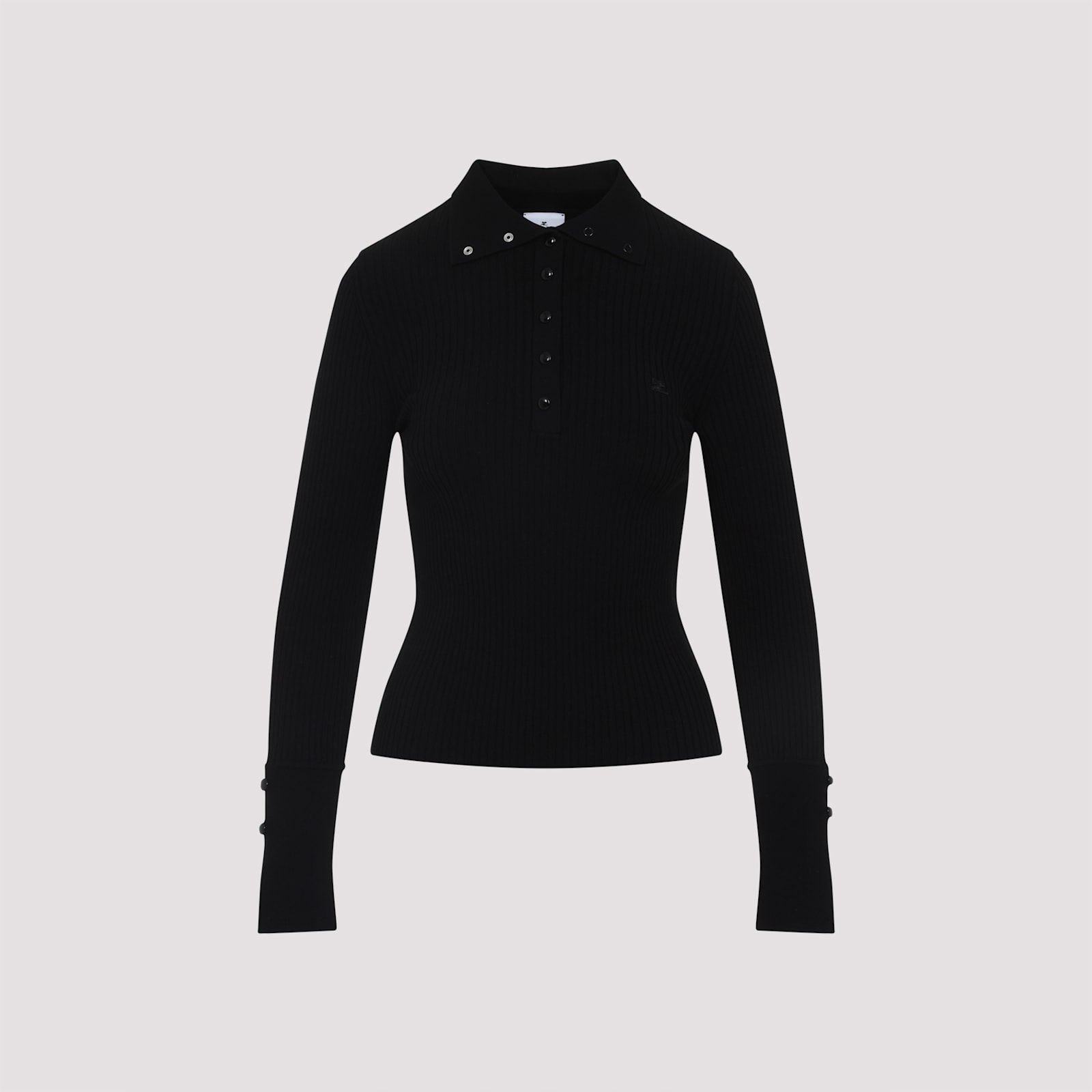 Courrèges Fitted Ribbed Long-sleeve Top With Unique Collar In Black