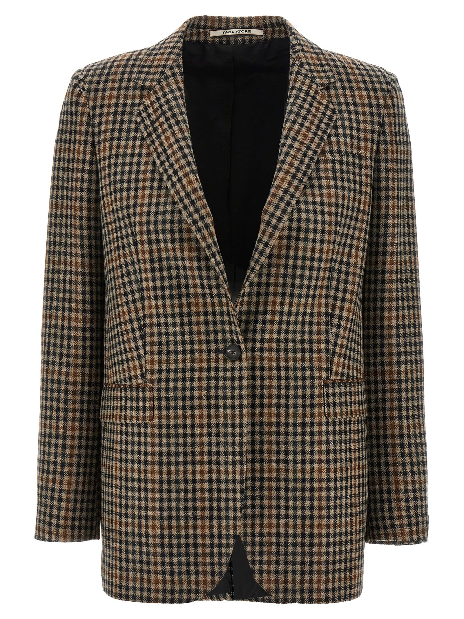 Tagliatore Notched Lapels Checked Blazer In Brown