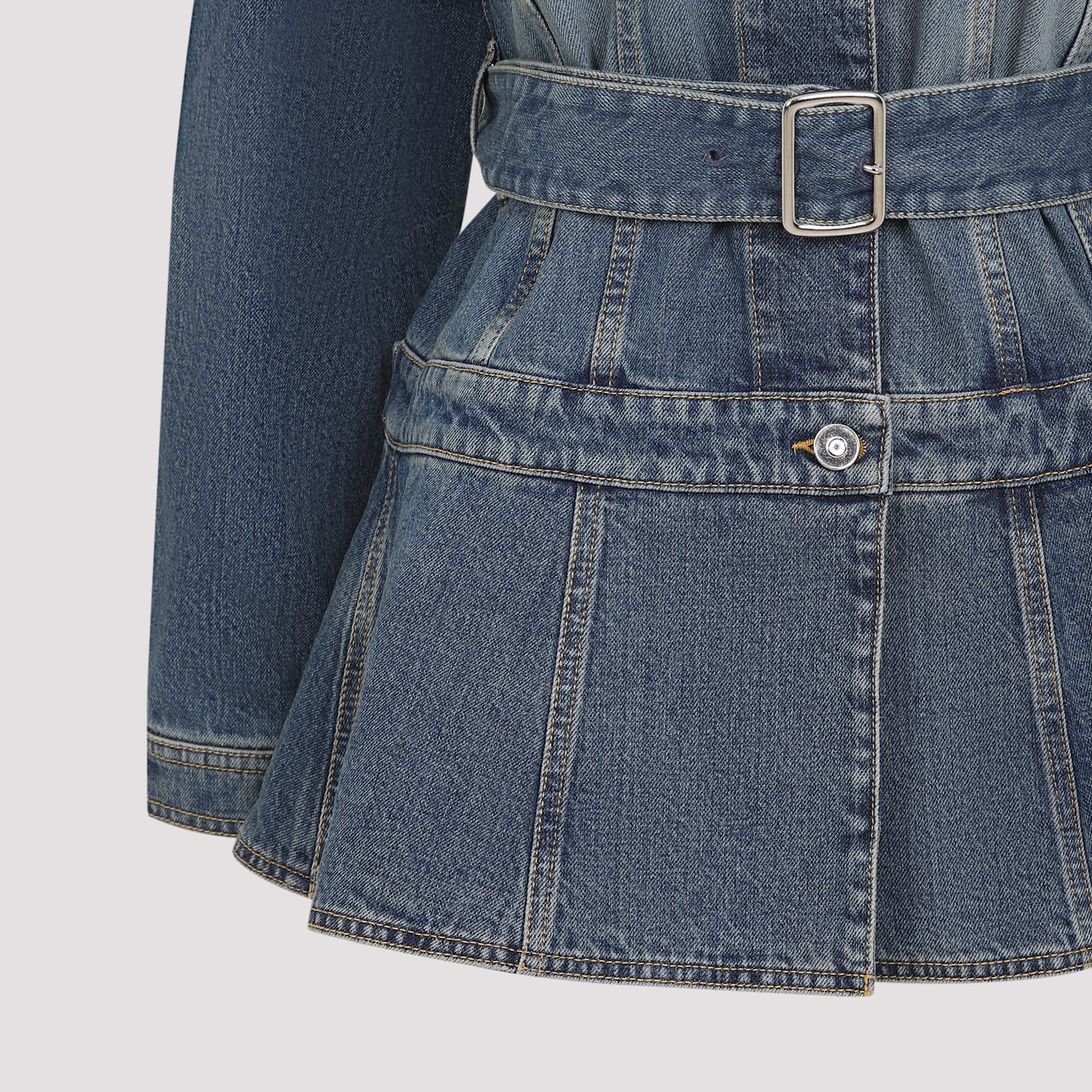 Alaïa Womens Bleu Vintage Peplum-hem Belted Denim Jacket In Bleu Vintage
