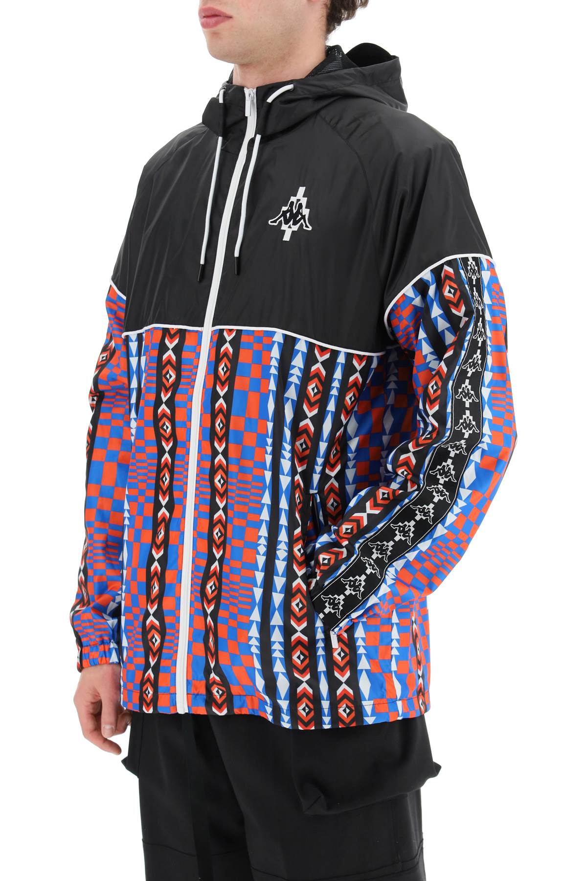 Marcelo Burlon County Of Milan Kappa Windbreaker Jacket With Multicolored Folk Pattern In Black