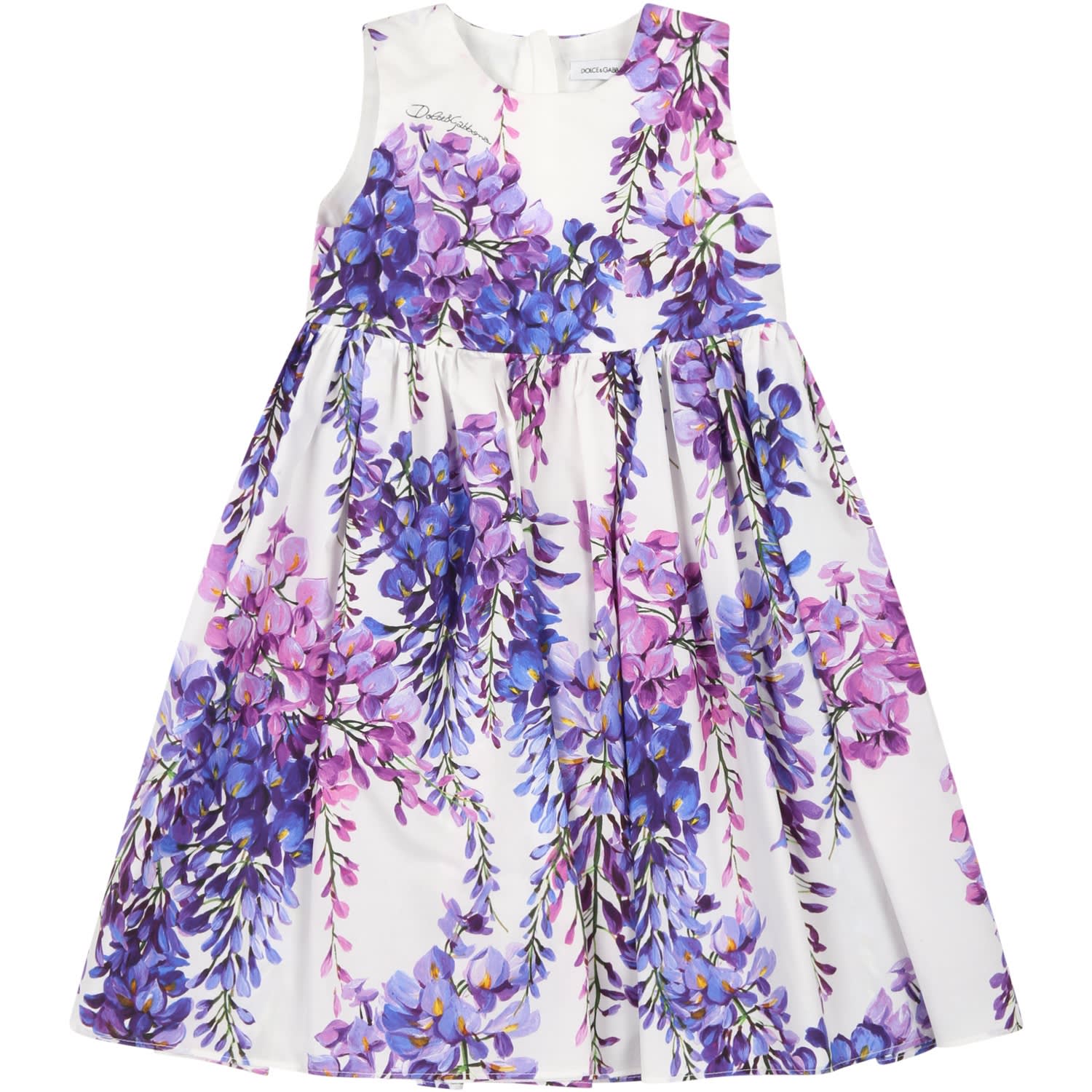 Dolce & Gabbana White Dress For Baby Girl With Wisterias