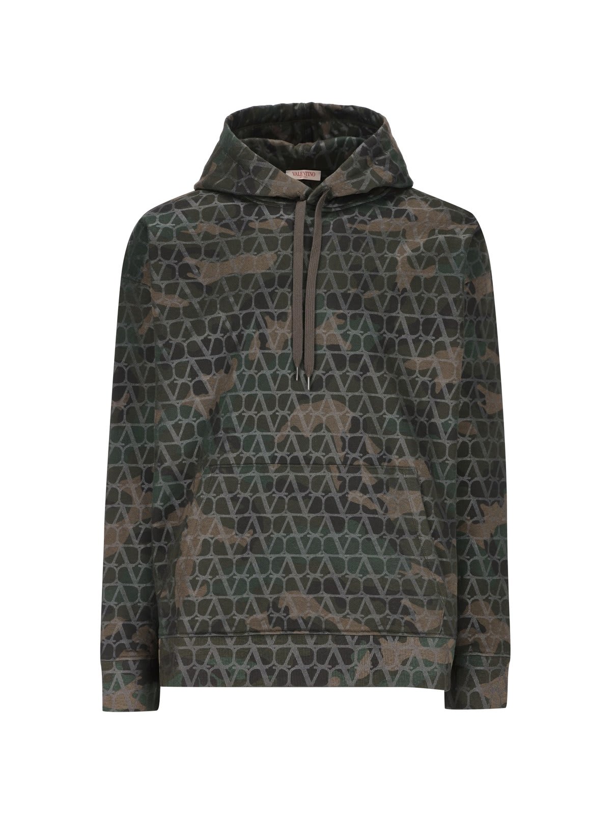 Shop Valentino Camouflage Printed Drawstring Hoodie In Green