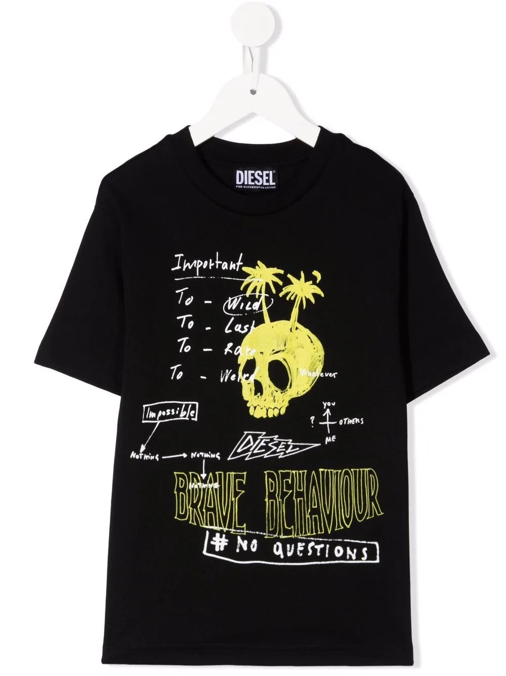 Diesel Black Kids T-shirt With Print And Application On The Sleeve