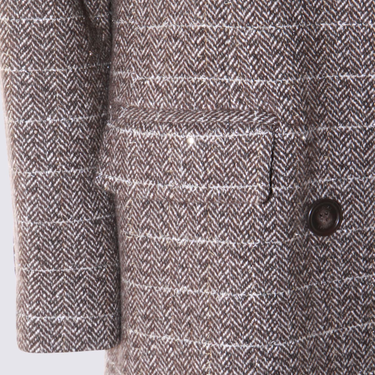 Twinset Herringbone Double-breasted Coat In Gray