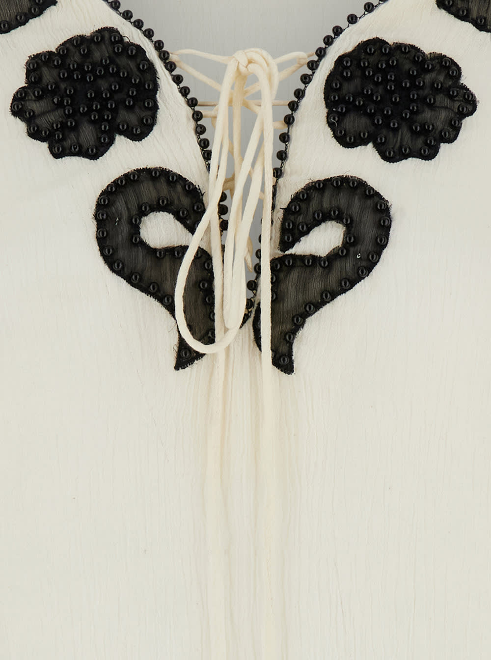 Shop Anjuna Lalla White Dress With Contrasting Details And Applied Beads In Fabric Woman