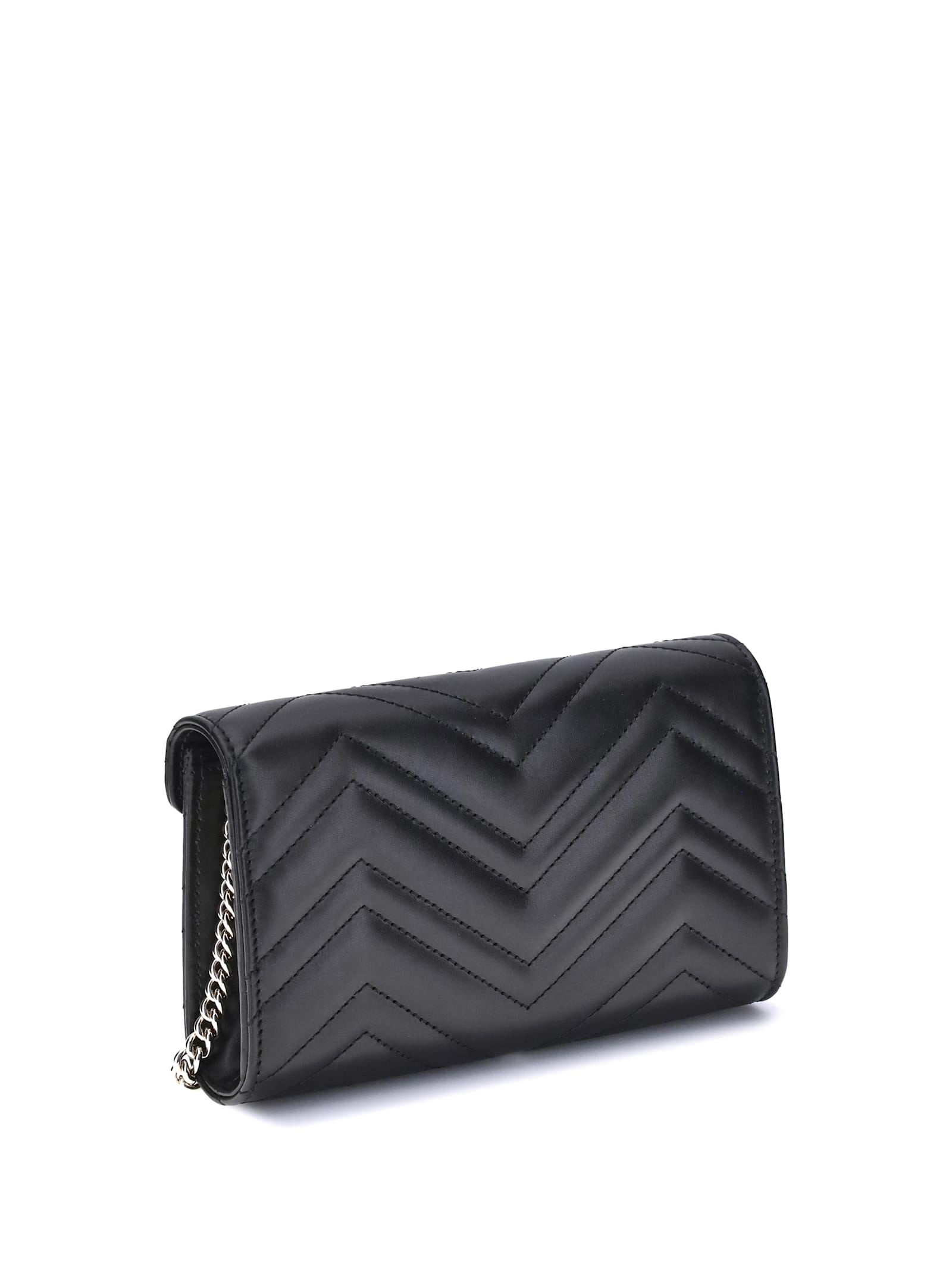 Gucci Women Gg Marmont Wallet With Chain In Black